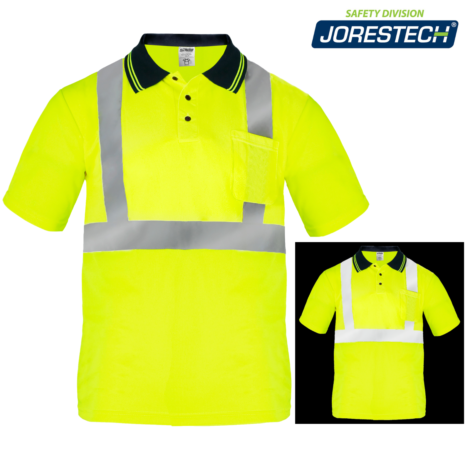 5 Pack Hi-Vis Lime Safety Work Polo Shirts with Reflective Tape