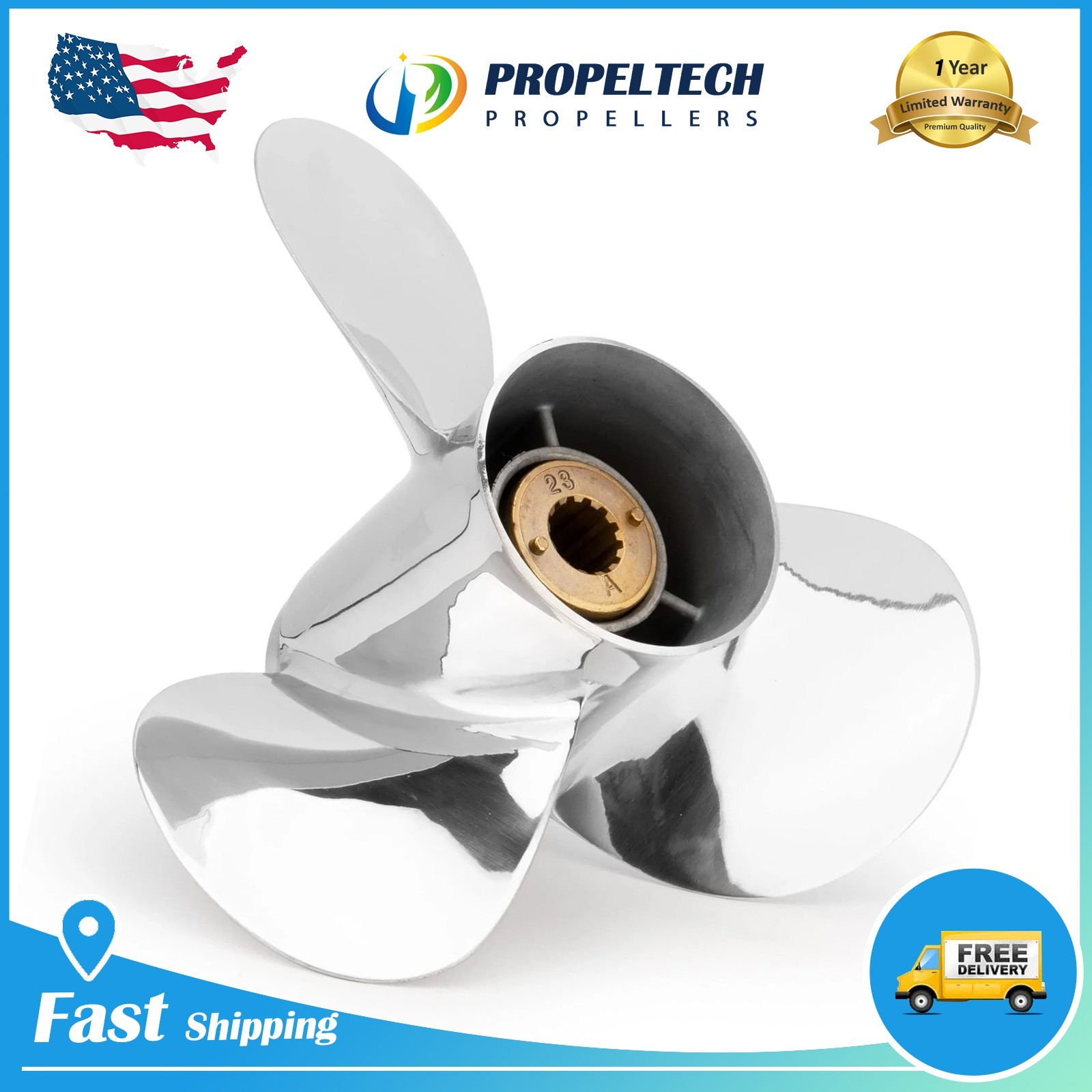 10.5X13 Stainless Outboard Propeller 10 1/2 x 13 For Mercury 2/4 Stroke 35-70HP