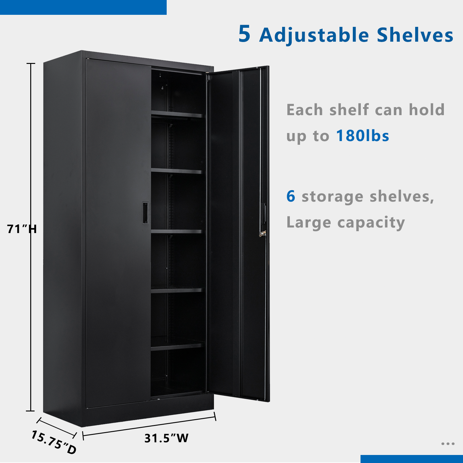 Locking Storage Cabinet with Adjustable Shelves, Metal Garage Storage Cabinet