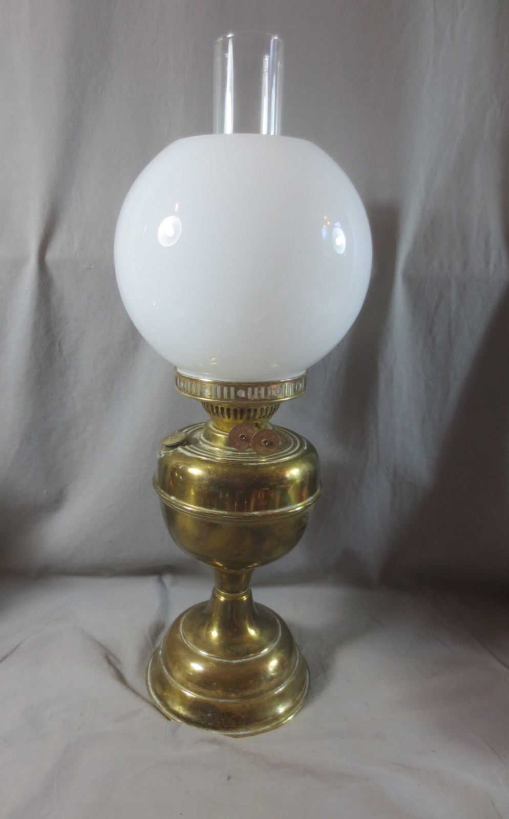 Vintage Made In England Brass Duplex Oil Lamp Chimney & Shade Shepards Hut Lamp