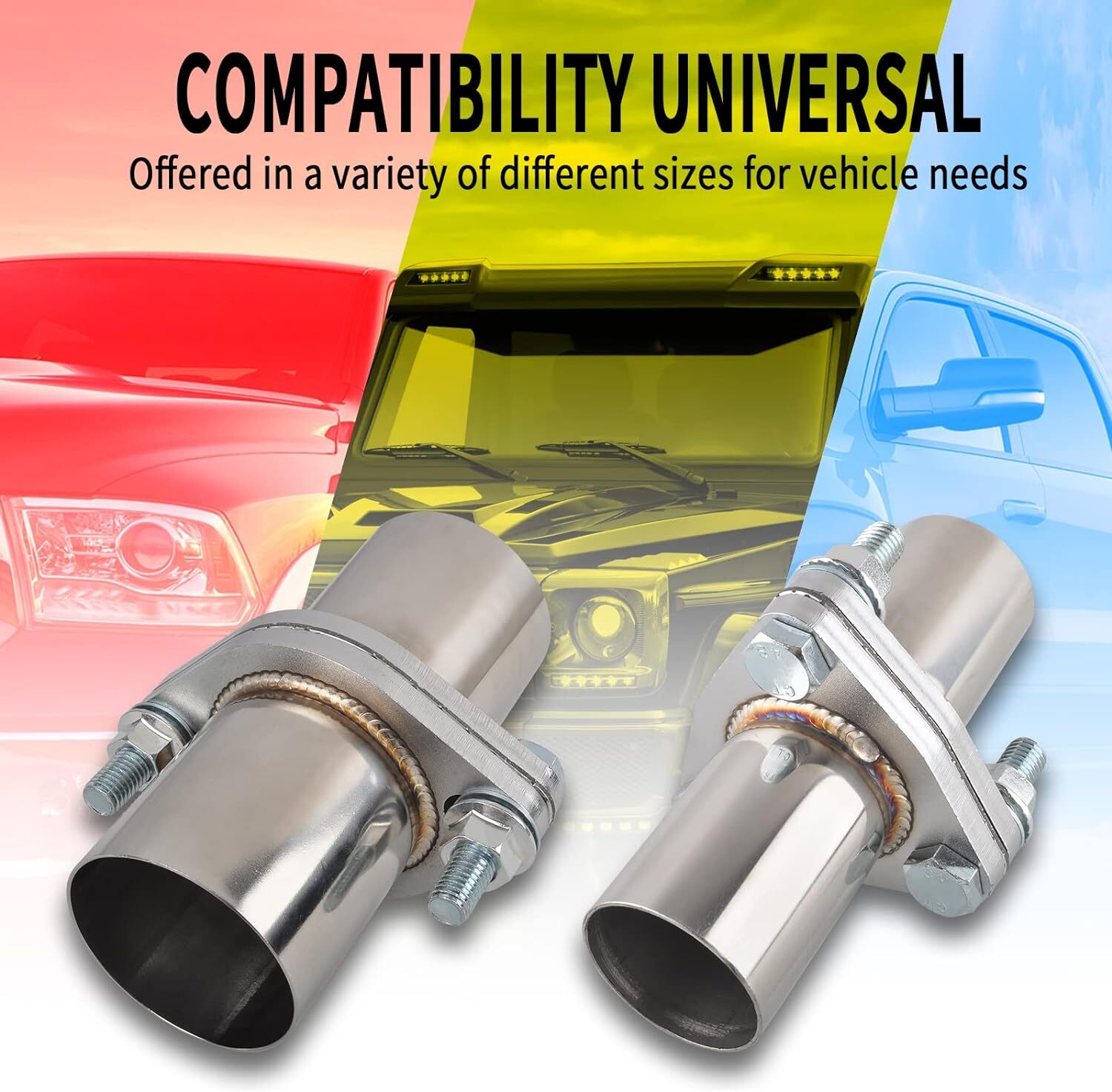 2.5" OD 3 Bolt Universal QuickFix Exhaust Triangle Flange Repair Pipe Kit SS