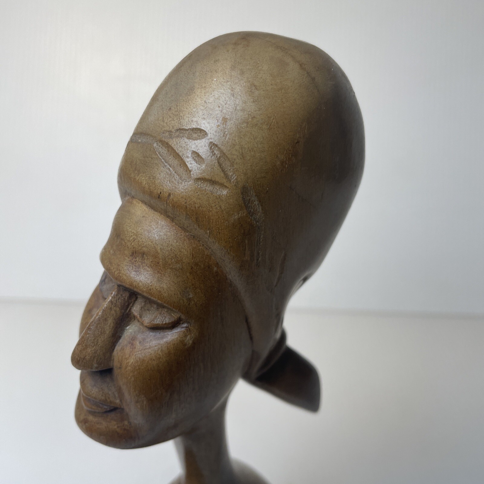 African Haitian Woman Bust Hand Carved Wood Tribal Figurine Art Statue Nude