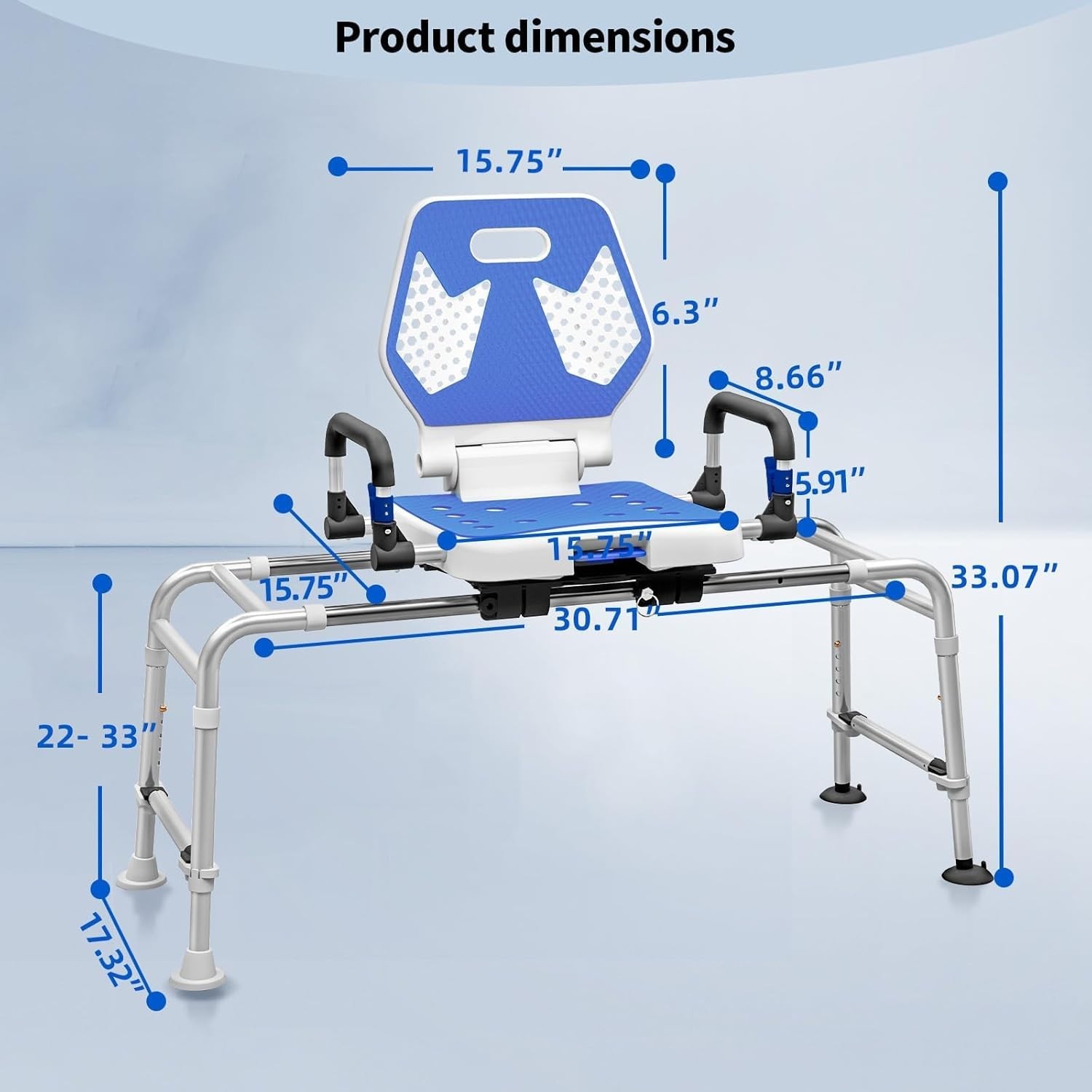 Sliding Shower Chair Swivel Tub Transfer Bench with Backrest and 400lbs Capacity