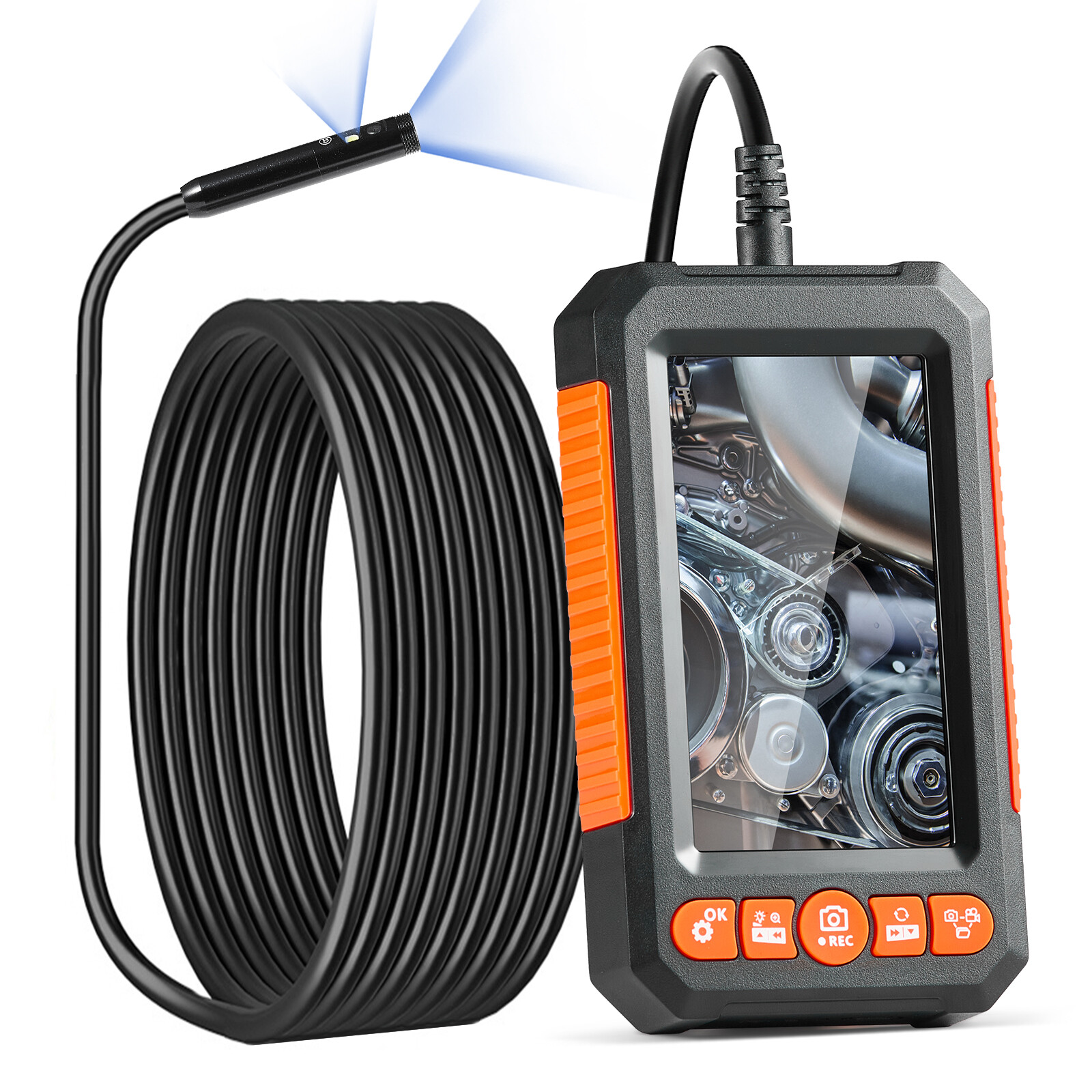 VEVOR Endoscope Camera Borescope 16.4FT Cable 4.3" Screen with Lights Dual Len
