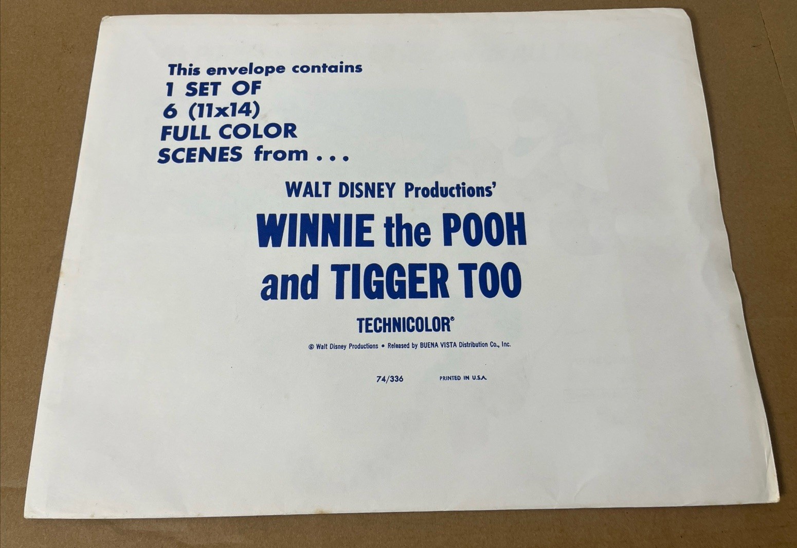 WINNIE POOH TIGGER TOO 1974 ORIGINAL DISNEY LOBBY CARD SET OF 6 11X14", NEW MINT