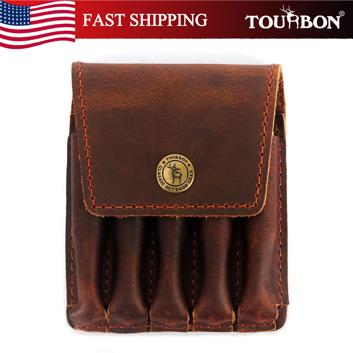 TOURBON Leather Rifle Bullets Ammo Belt Holder Pouch Cartridge Shell Wallet US