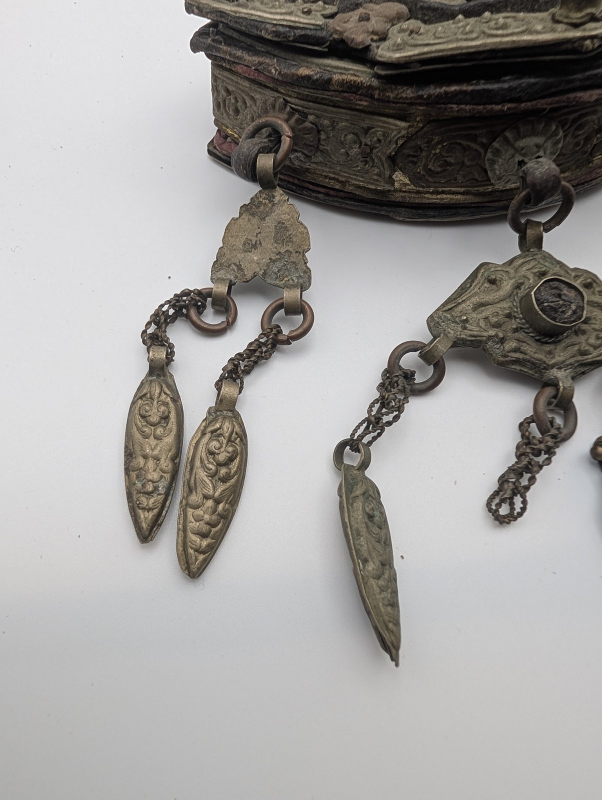 Antique 19thC Tibetan Chakmak Tinder Pouch & Matching Leather Belt Strap Set