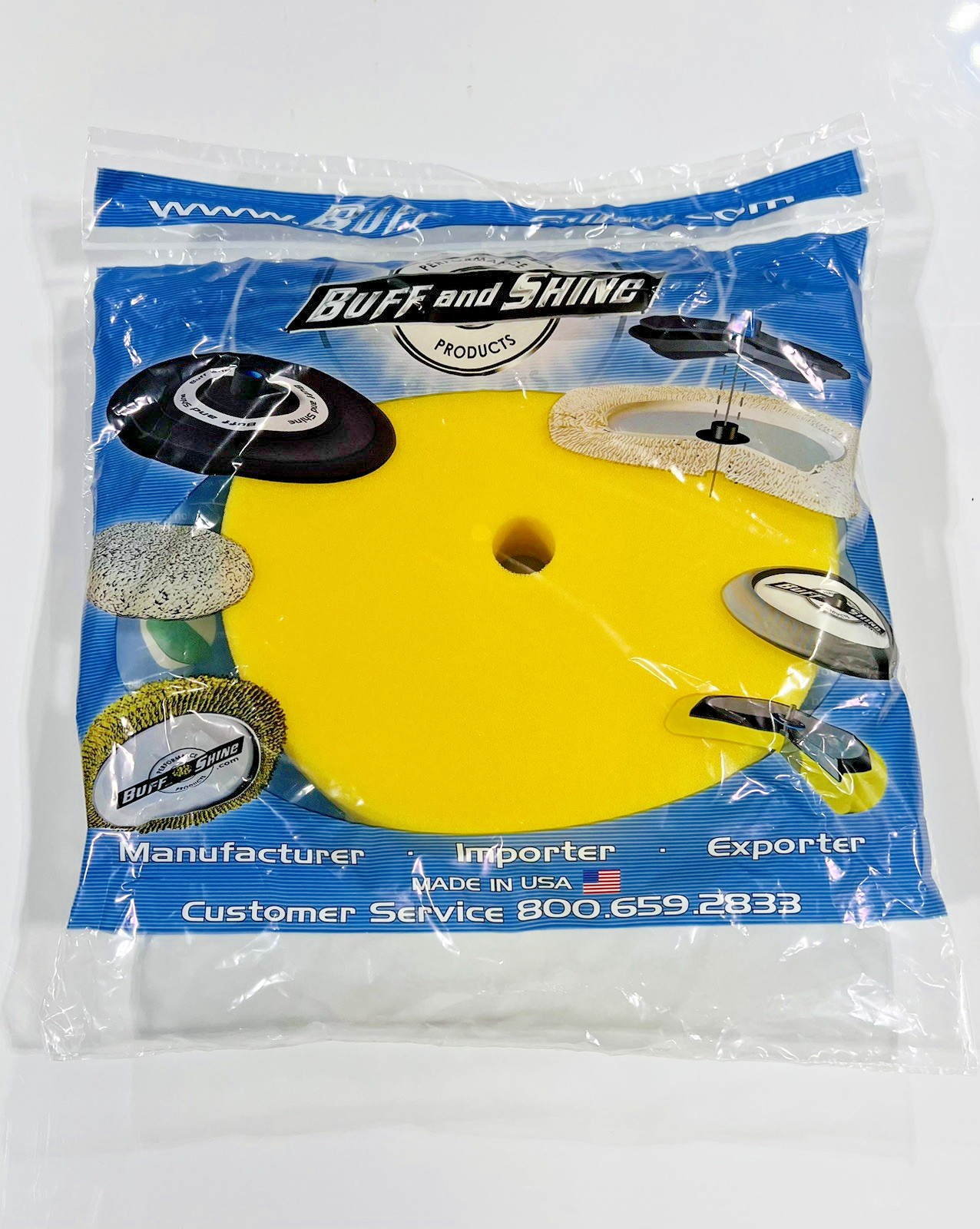 Buff & Shine 3000G 8″ x 2″ Recessed Hook & Loop Yellow Foam Grip Buffing Pad