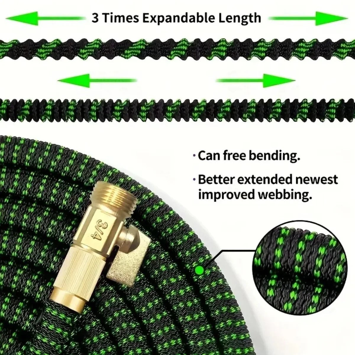 25ft, 50ft, 75ft, 100ft, Expanding Water Hose No-Kink Garden Hose with Nozzle