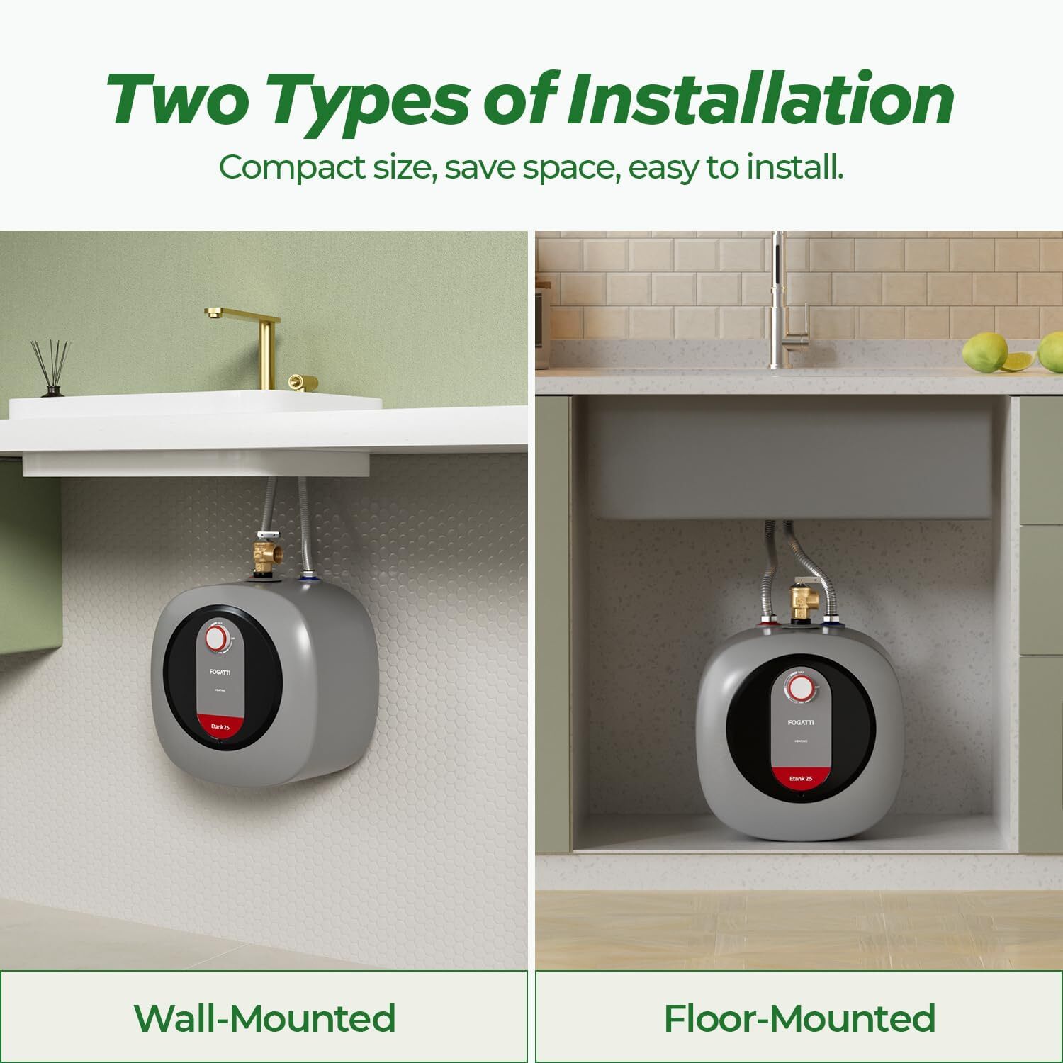 FOGATTI 2.5 Gallon Electric Mini Tank Hot Water Heater Shower Compact Storage