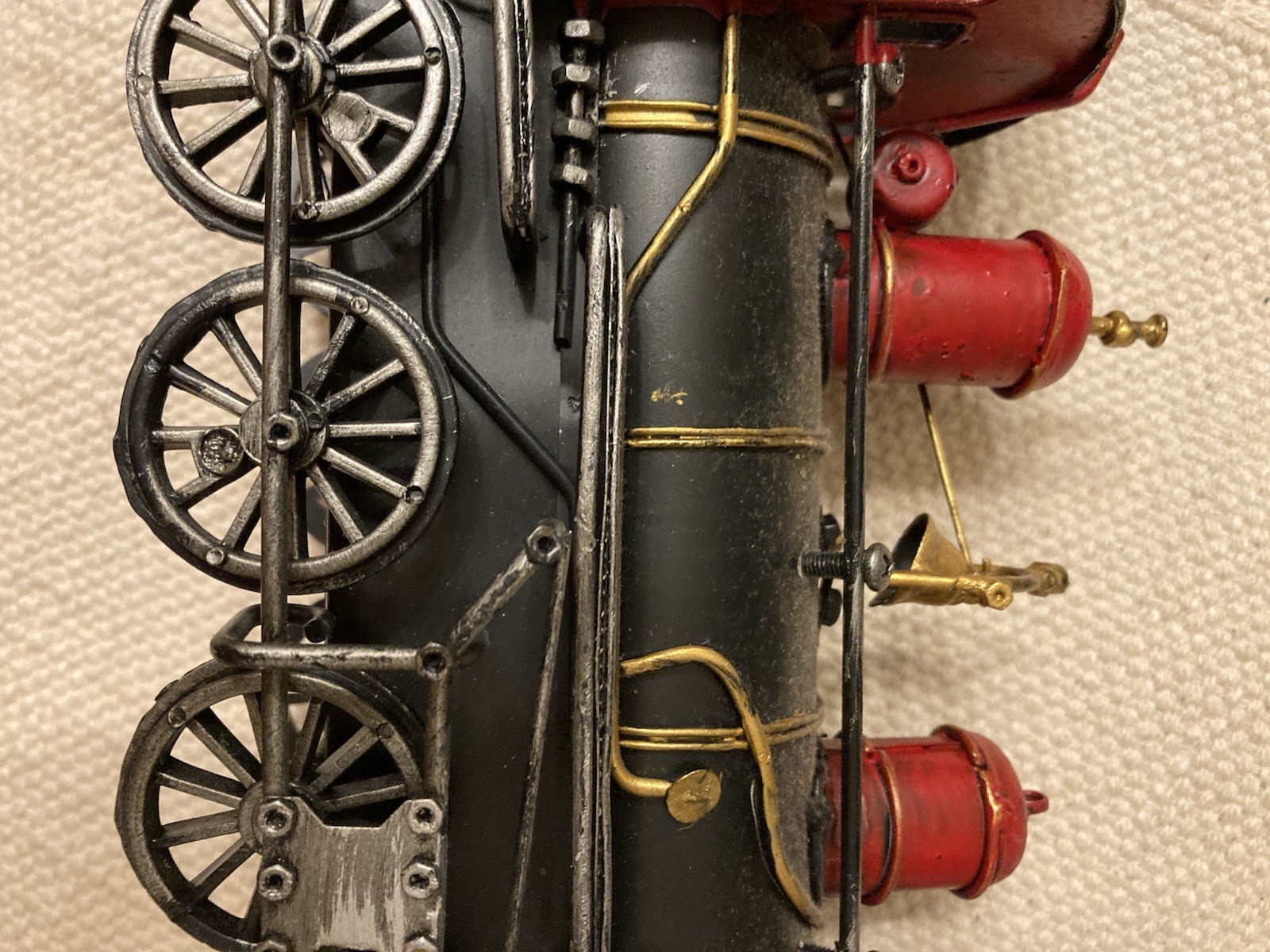 Vtg Decorative Metal Steam Locomotive Model Train Engine Red Black Gold On Base