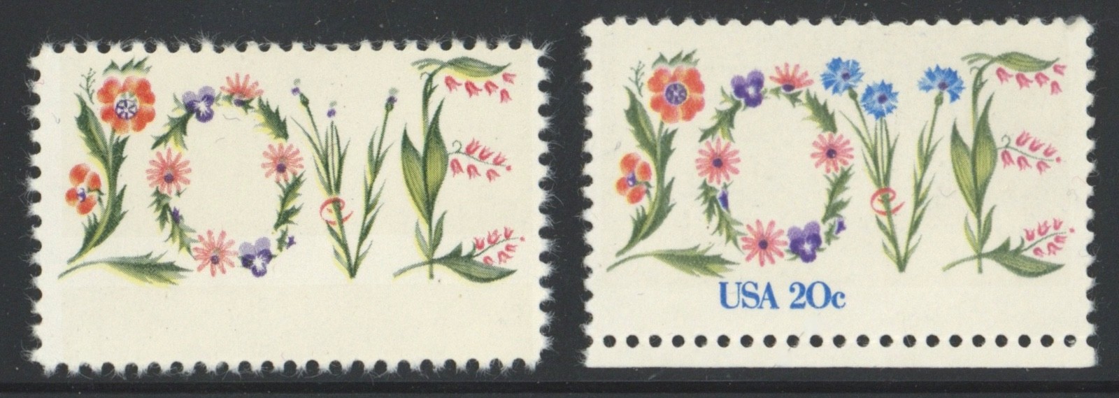 US EFO STAMPS SC# 1951c 20c LOVE BLUE INK OMITTED W COMPARISON MNH OG SCV $200