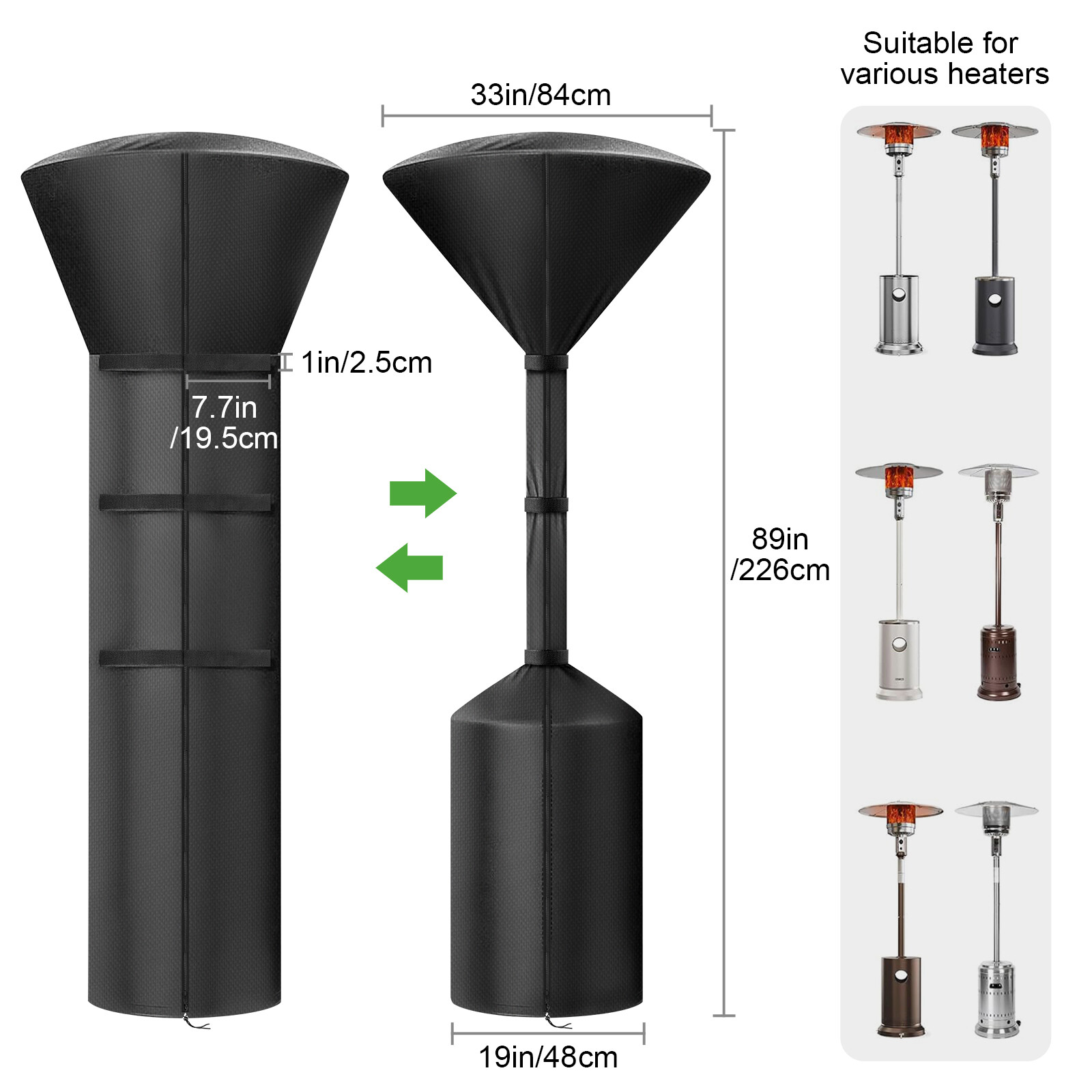 Patio Heater Cover, Heavy Duty Waterproof Outdoor Heater Protector with Zipper