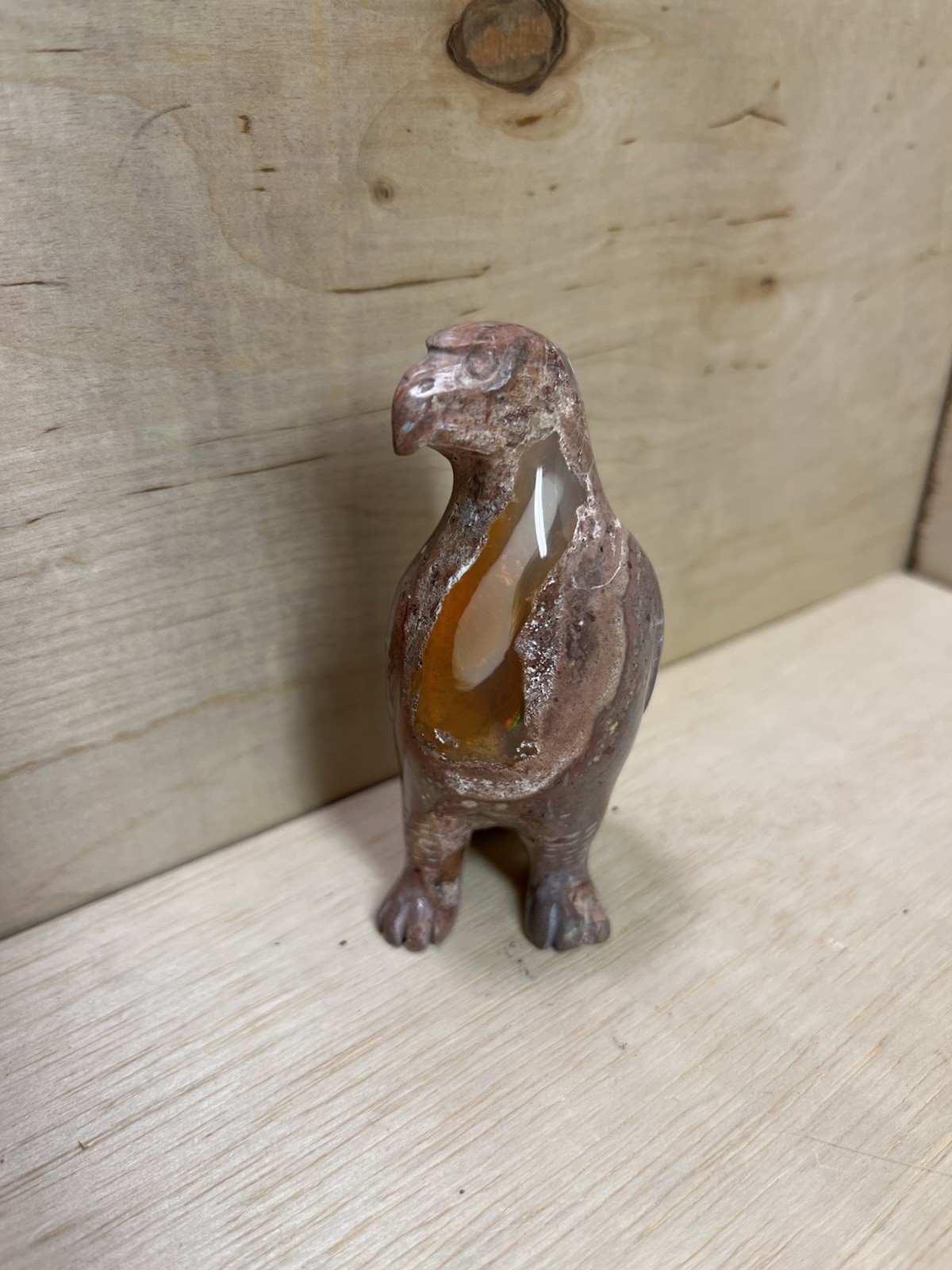 Carved Eagle in Stone Natural Matrix Fire Opal