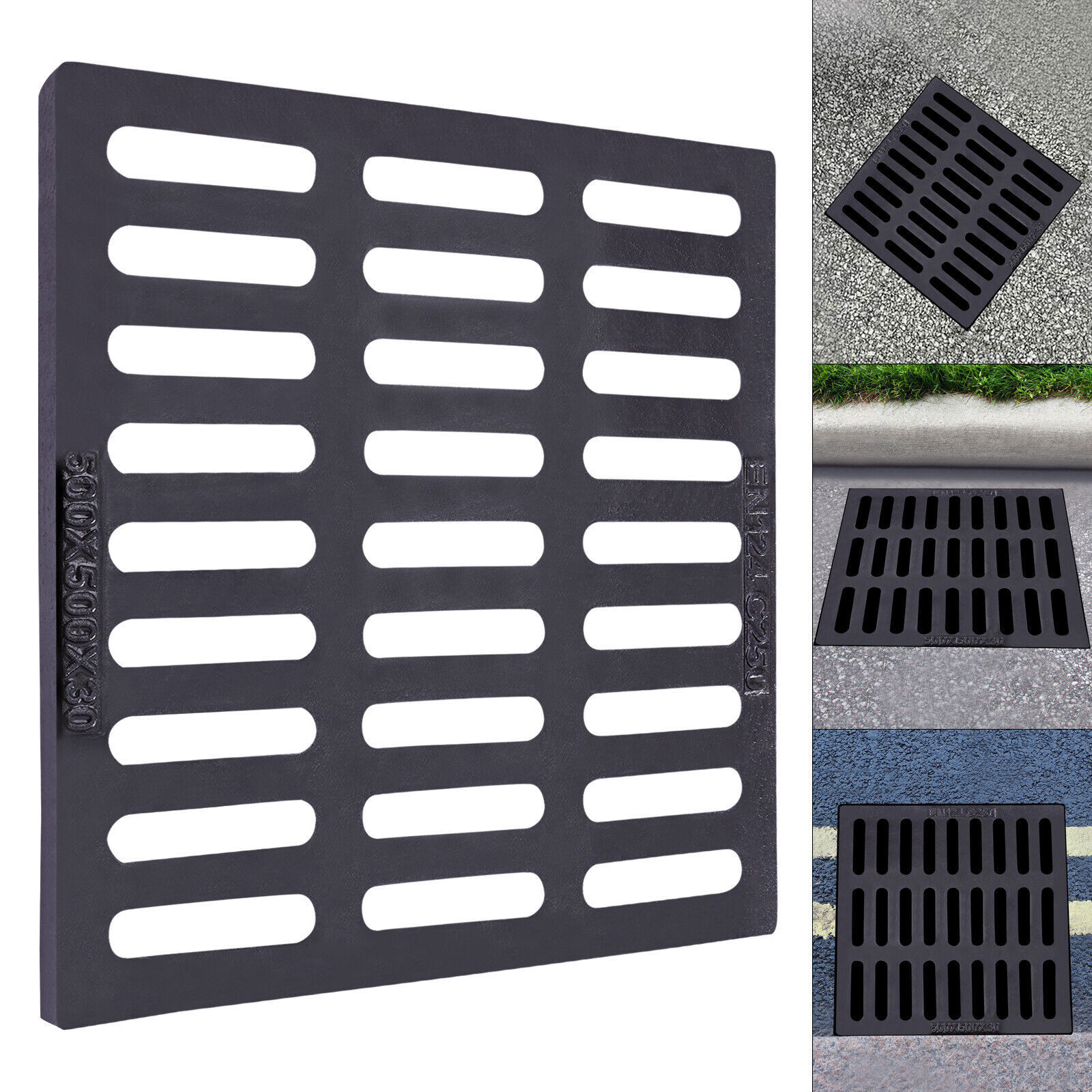 Outdoor Drain Cover, 19.7*19.7" Cast Iron Drain Sewer Grate for Catch Basin USA