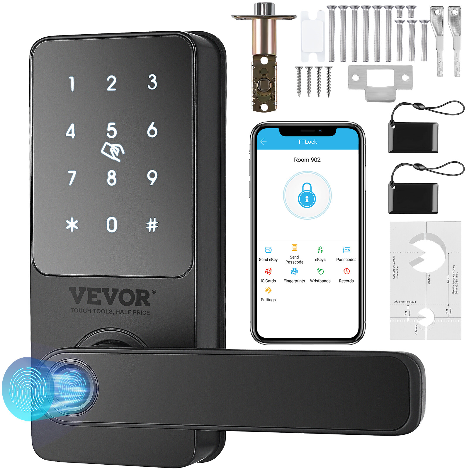 VEVOR Smart Lock 5-in-1 Fingerprint Smart Door Knob with App Control Bluetooth