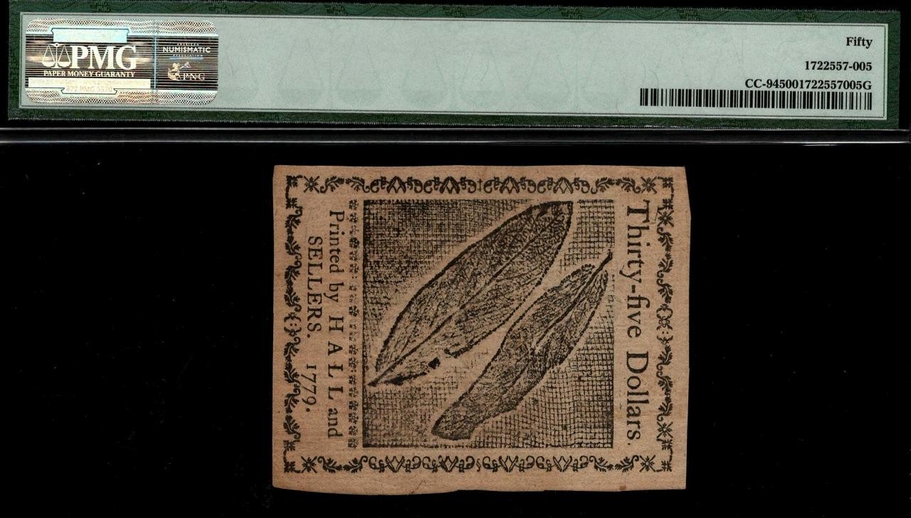 CC-94 *** PMG AU50 *** $35 January 14, 1779 Continental Colonial Currency Note