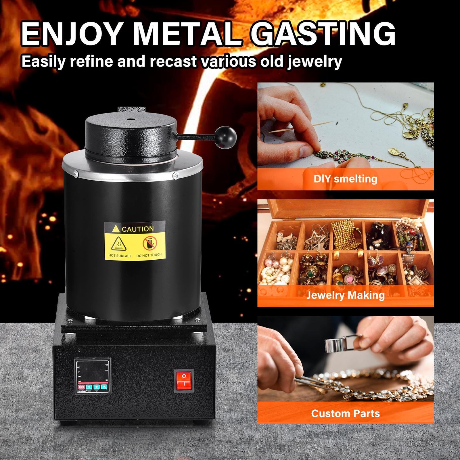 Gold Melting Furnace 1500W Electric Digital Smelting Furnace W/3KG Crucibles