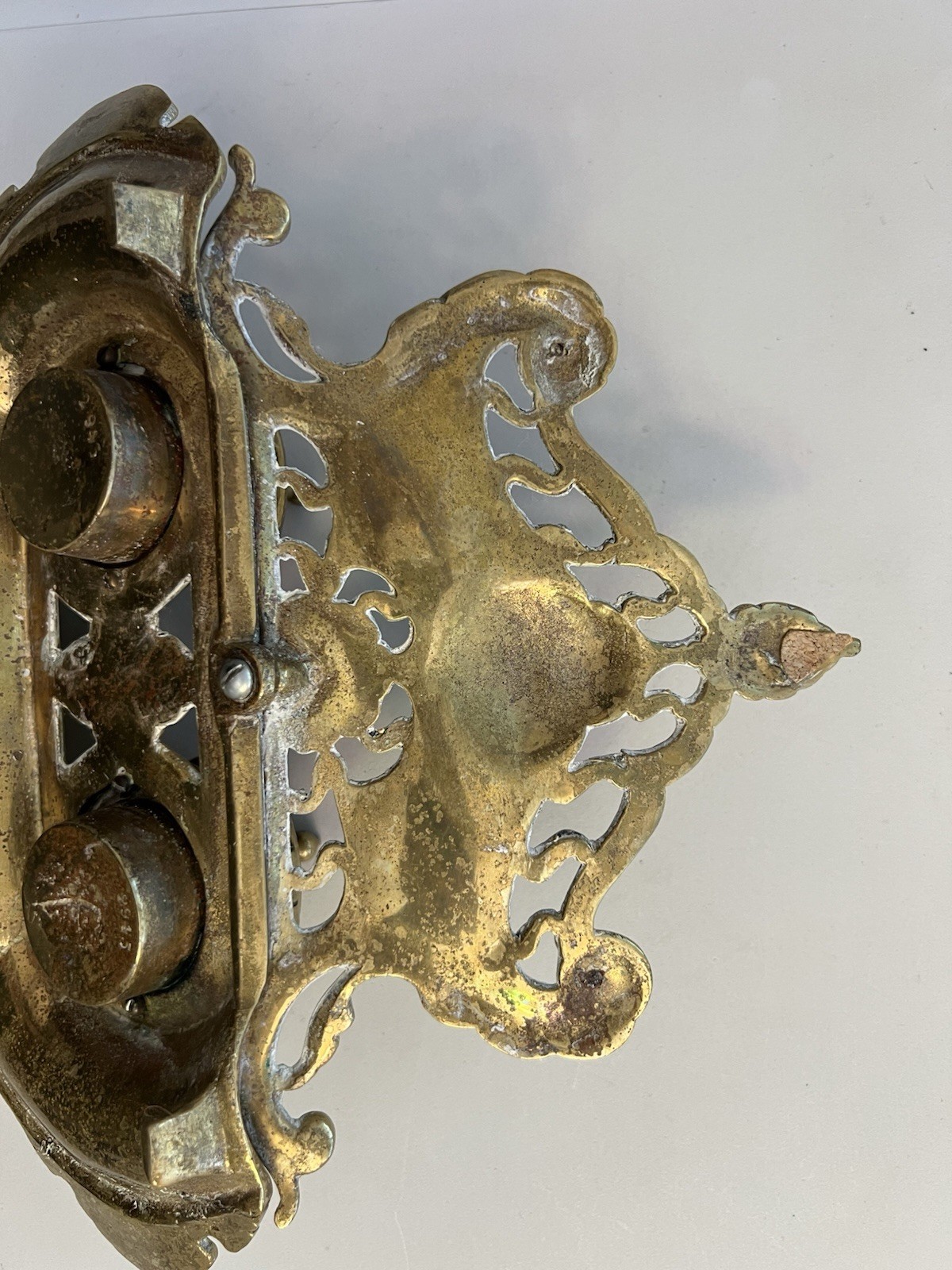 Vintage Gilded Cast Brass Art Nouveau Elephants Ornate Double Inkwell