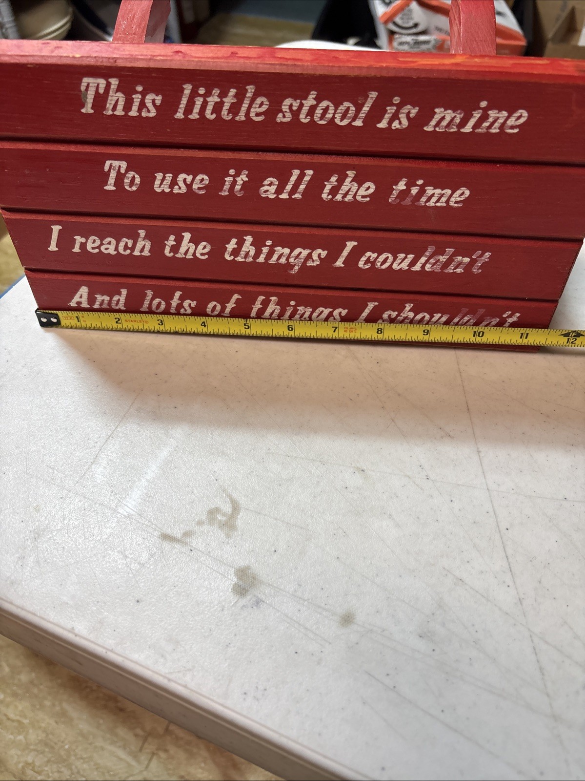 WOODEN 11.5” Plant Stand, Garden Bench, Footstool, Kitchen, Bath, Red Painted