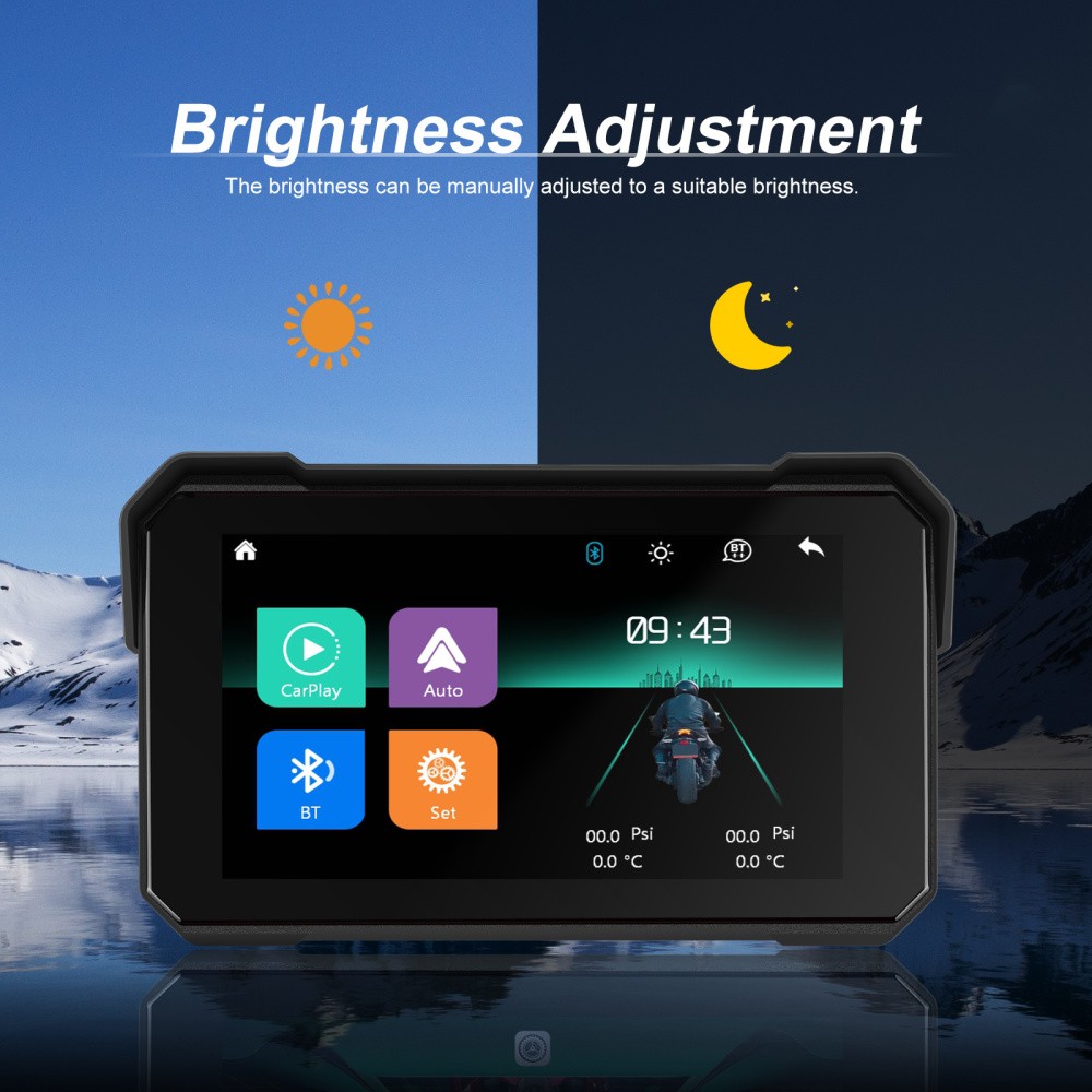 5" Wireless CarPlay Android Auto Portable Screen Waterproof Motorcycle Navigator