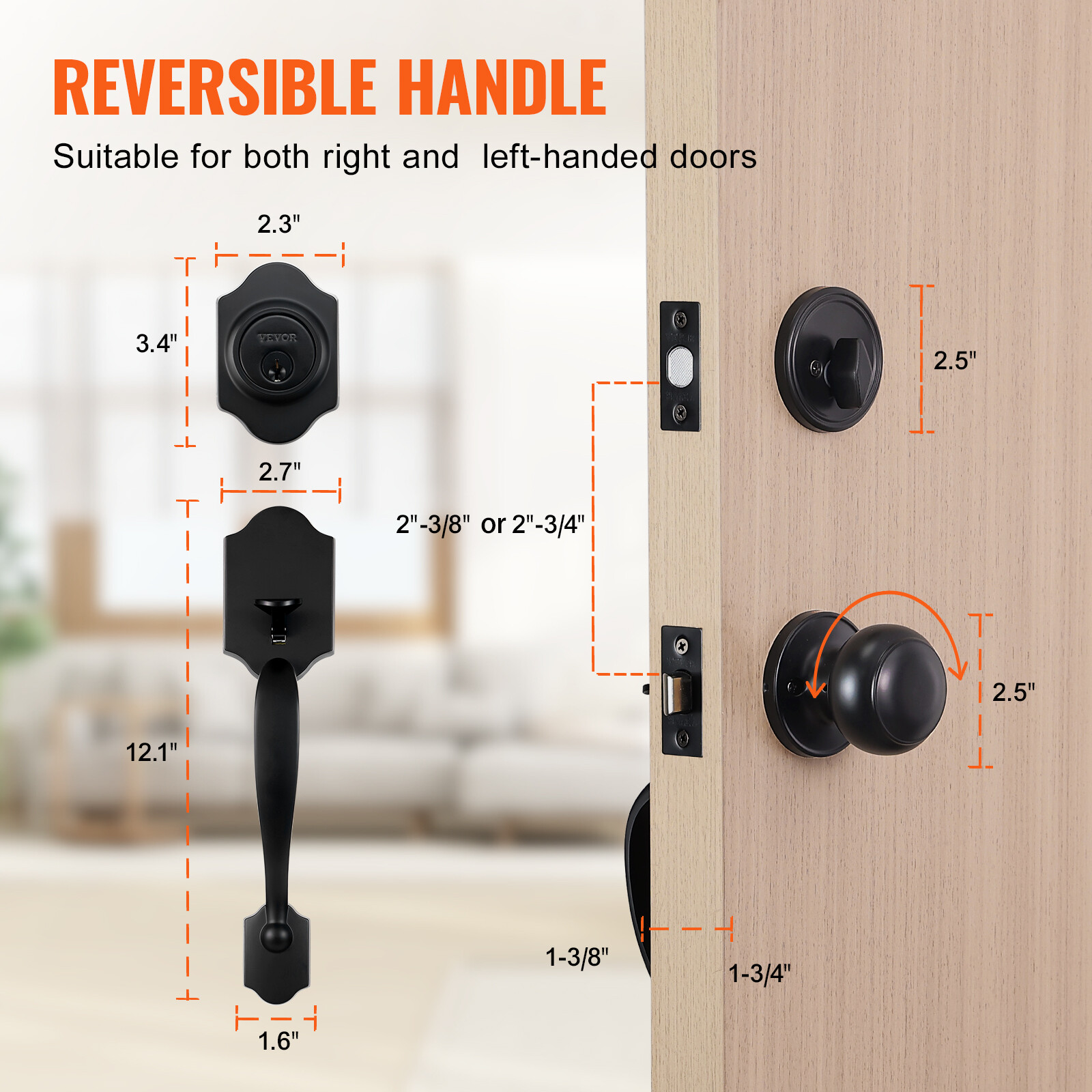 VEVOR Front Door Handle and Deadbolt Set Matte Black Front Door Lock Set Knob
