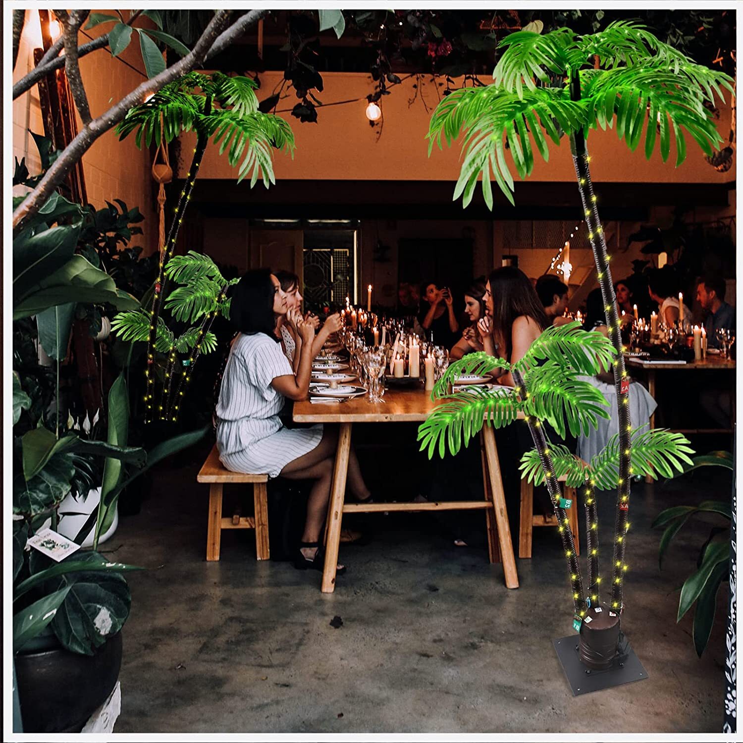 6FT Artificial Palm Tree 3 Trunks LED Lighted Outdoor Decor for Tiki Bar Party