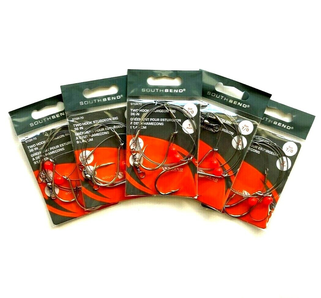 South Bend 5 PACKS Sturgeon Rig Size 7/0 Two Hook 36" Wire Leader STRG-70