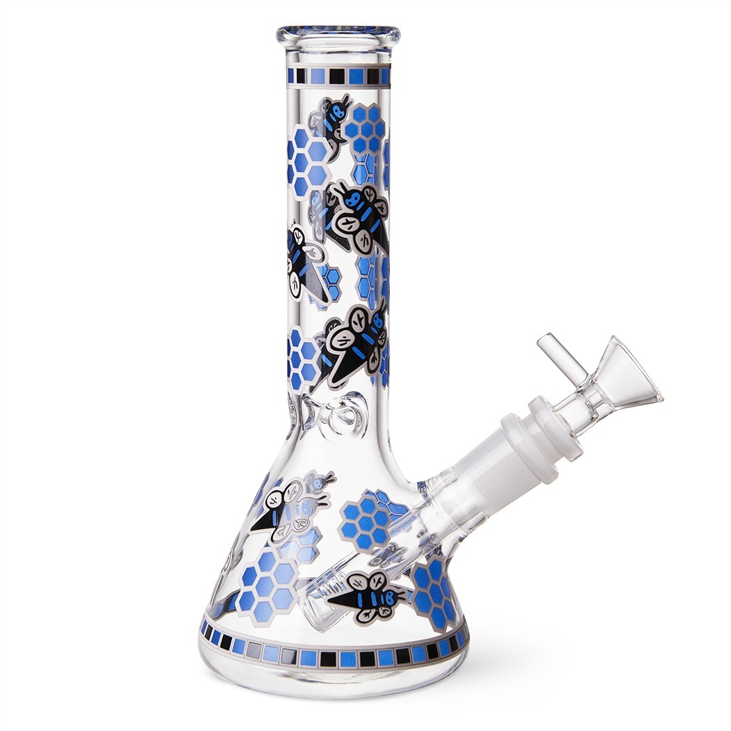 7.8" Honeybee Fluorescent Glass Bong Water Pipe Smoking Tobacco Beaker 14MM