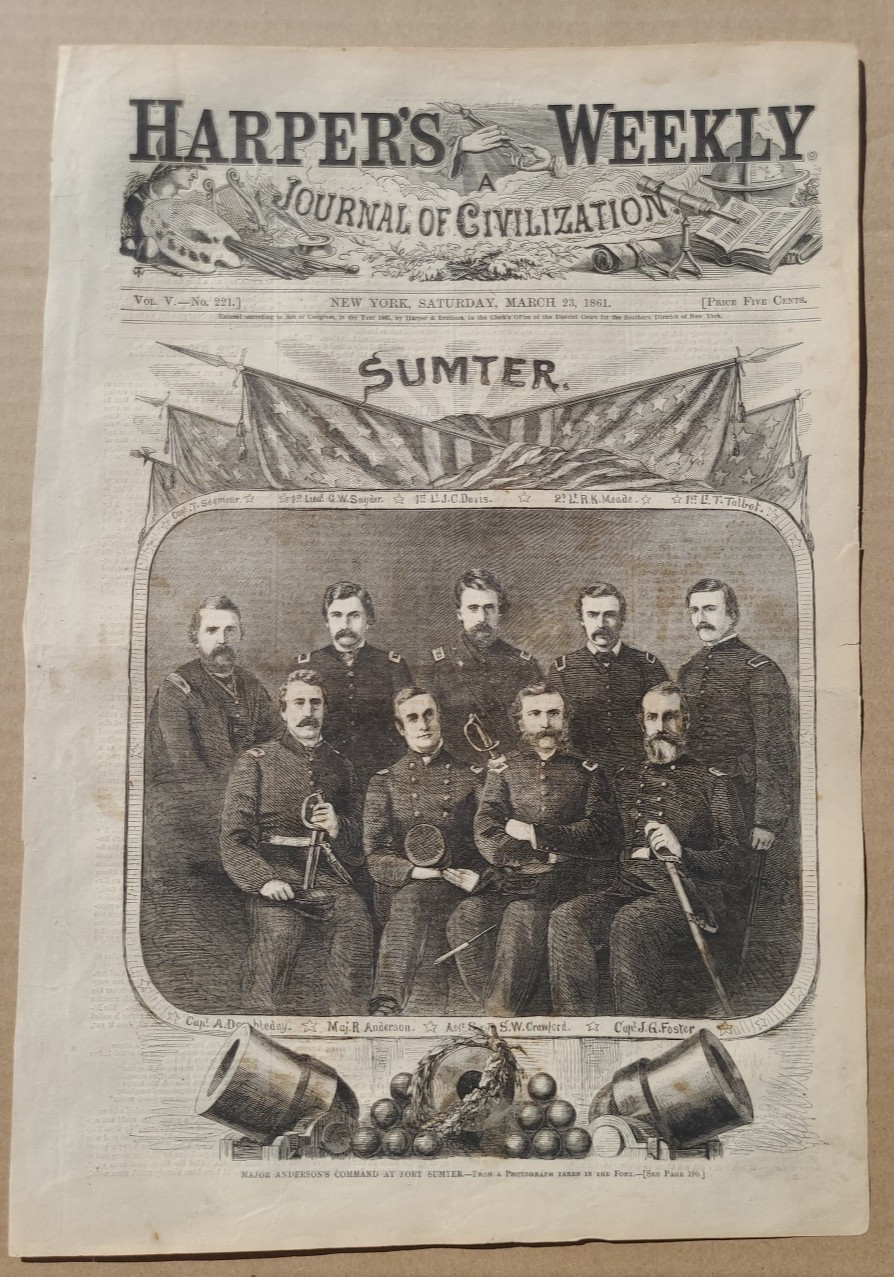Baseball Founder Abner Doubleday and Fort Sumter Officers 1861 vintage print