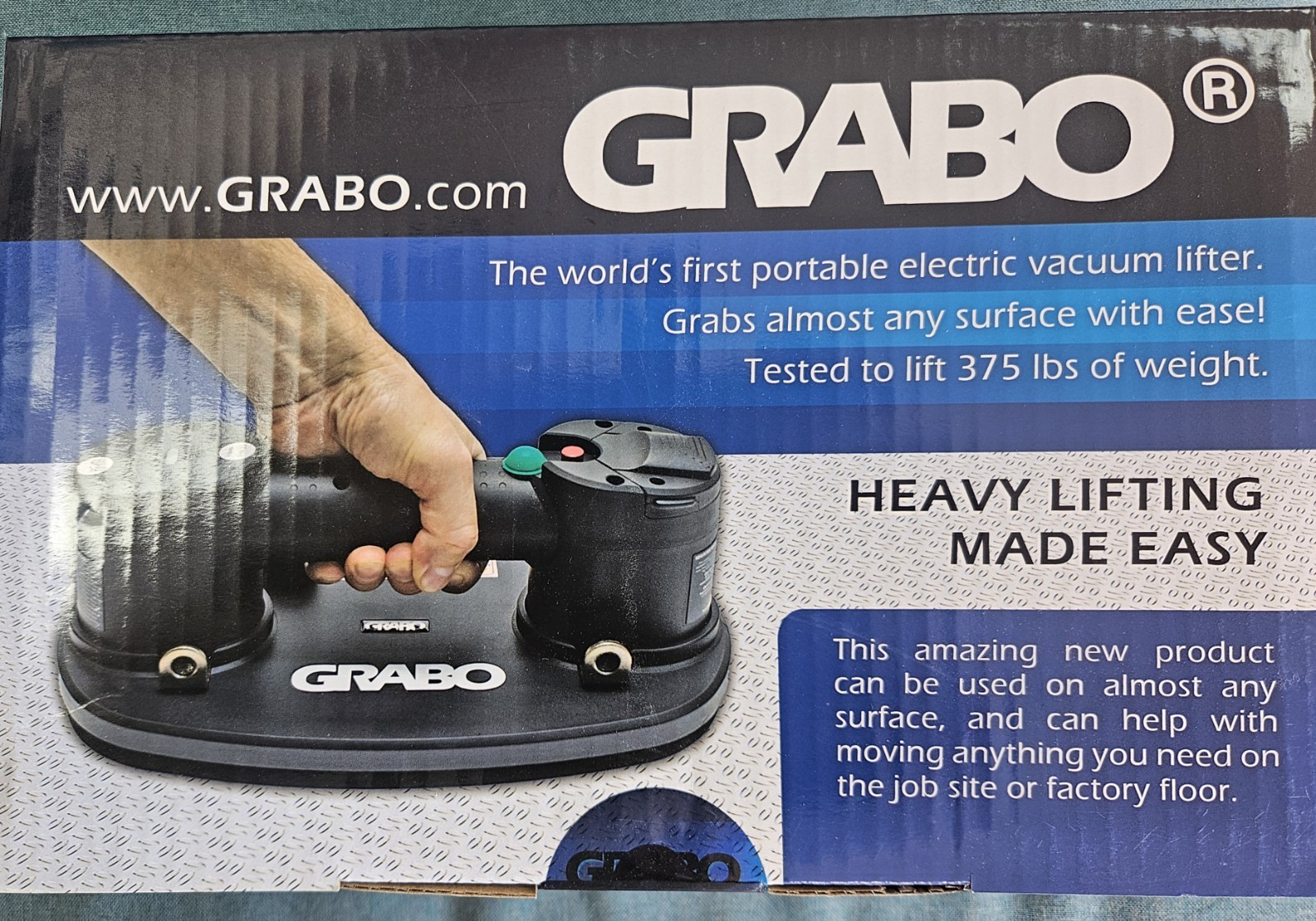 GRABO Battery Power Vacuum Suction Cup Lifter 375-lb Load NG-1B-FB-1 New Sealed