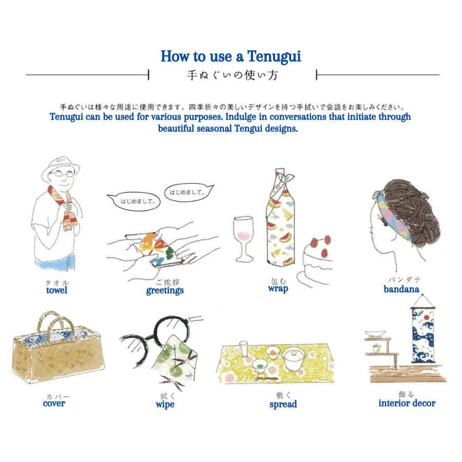 Japanese Cotton Tenugui hand towel tapestry bento cloth dog