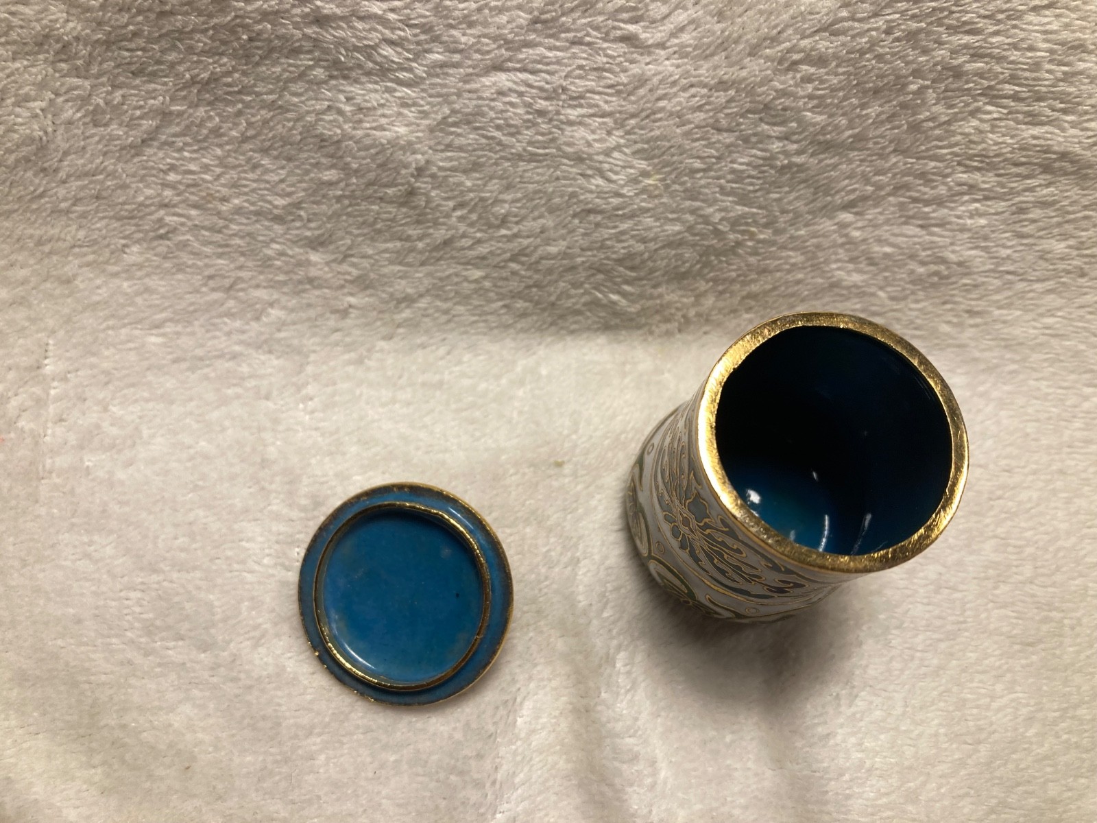 Unique Brass Cloisonné enameled covered open salt server floral pattern