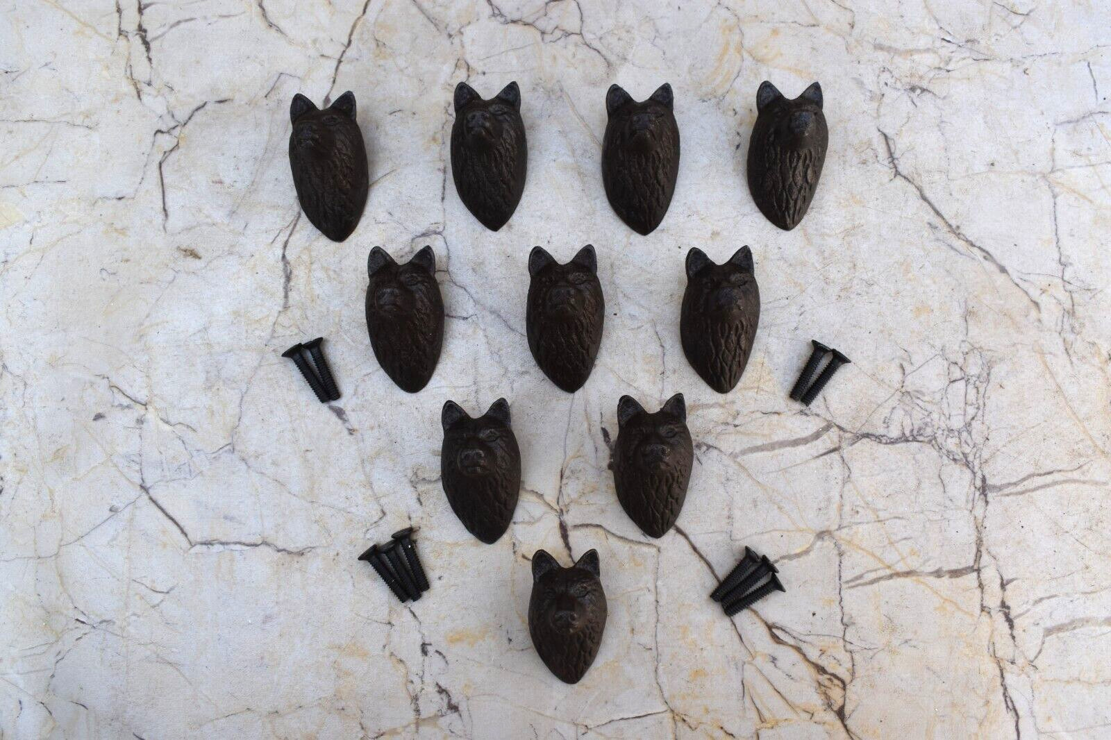 Vintage Cast Iron Wolf Face Shape Pulls Drawer Cabinet Door Handles Knobs 10 pcs