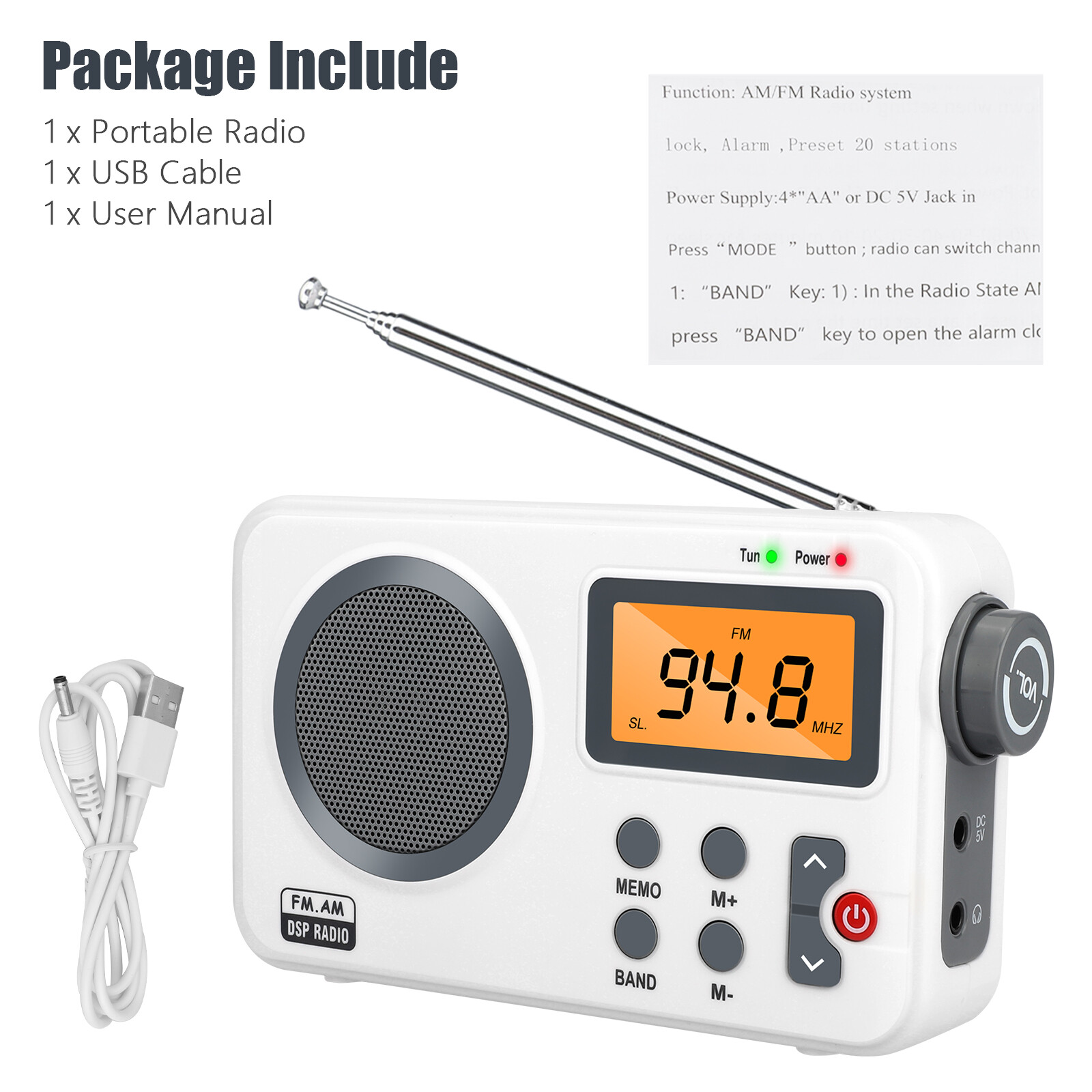 Rechargeable Portable FM/AM Radio Digital LCD Screen Clear Loud Speaker Player
