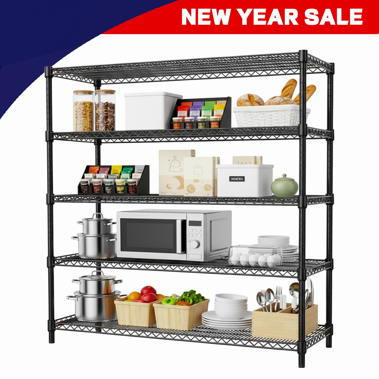 5-Tier Heavy Duty Shelving Unit Wire Shelf Rack Garage Storage 13.8"x23.6"x63.2"
