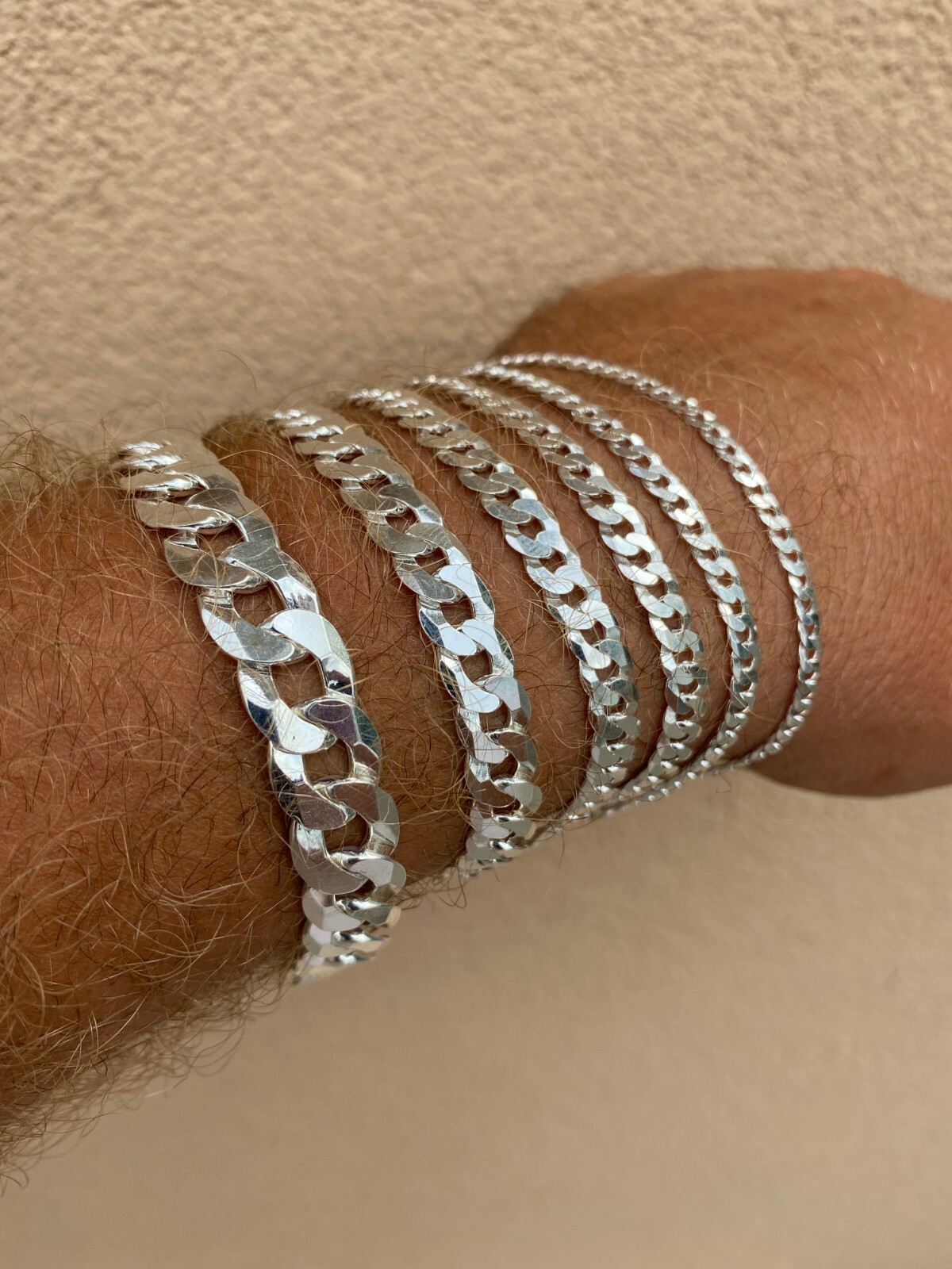 Real Solid 925 Sterling Silver Flat Curb Cuban Link Bracelet 3-10mm ITALY MADE