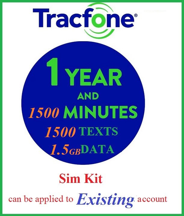 Tracfone 1 Year Service Extension & 1500mins 1500Texts 1.5GB Data Refill Sim Kit