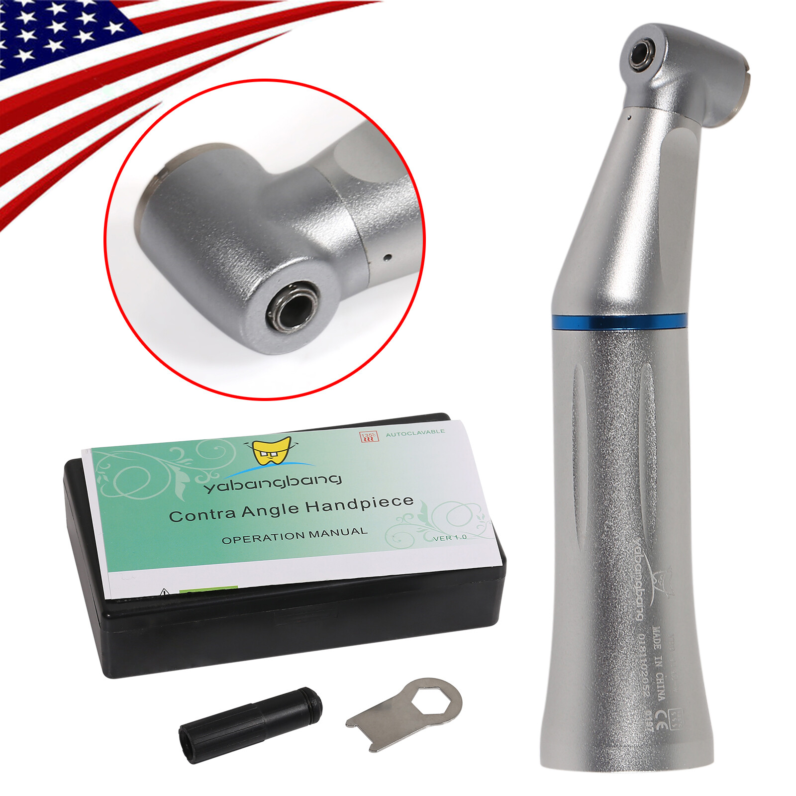 Dental Slow Low Speed Handpiece Push Contra Angle NSK Style Air Motor 4Holes