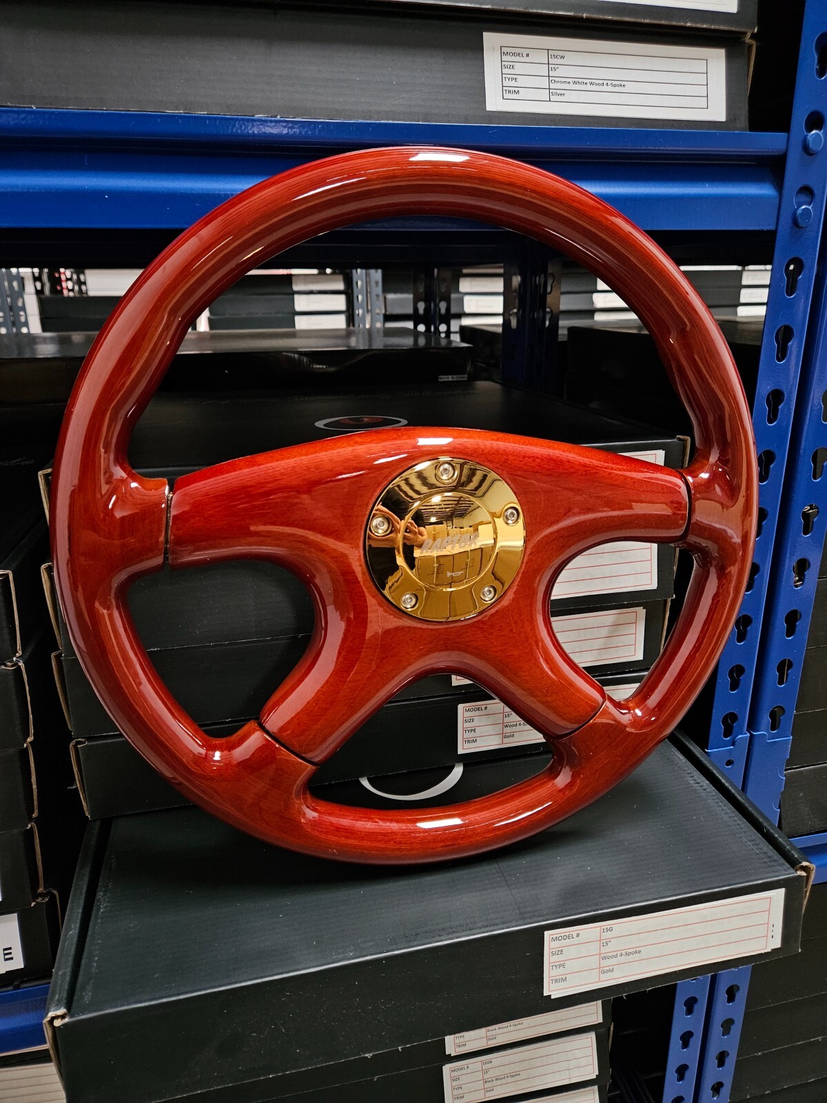 RAPTOR 15" MAHOGANY WOOD STEERING WHEEL - GOLD