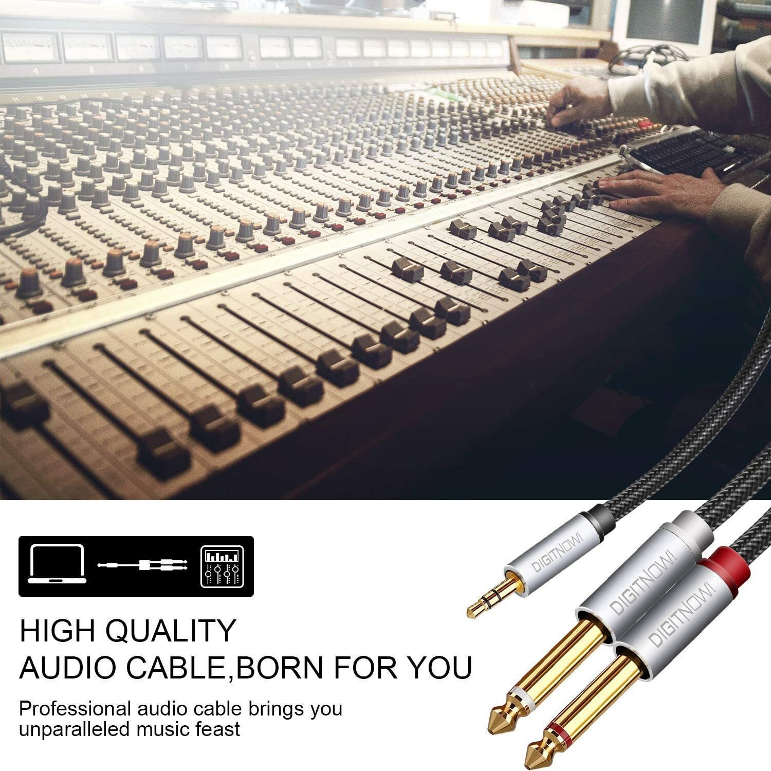 3.5mm 1/8" TRS to Dual 6.35mm 1/4" TS Mono Stereo Y-Cable Splitter Cord