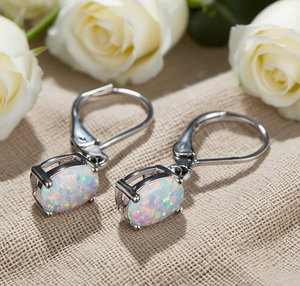 925 Silver Fire Opal Dangle Drop Earrings Healing Dainty Minimalist Earrings