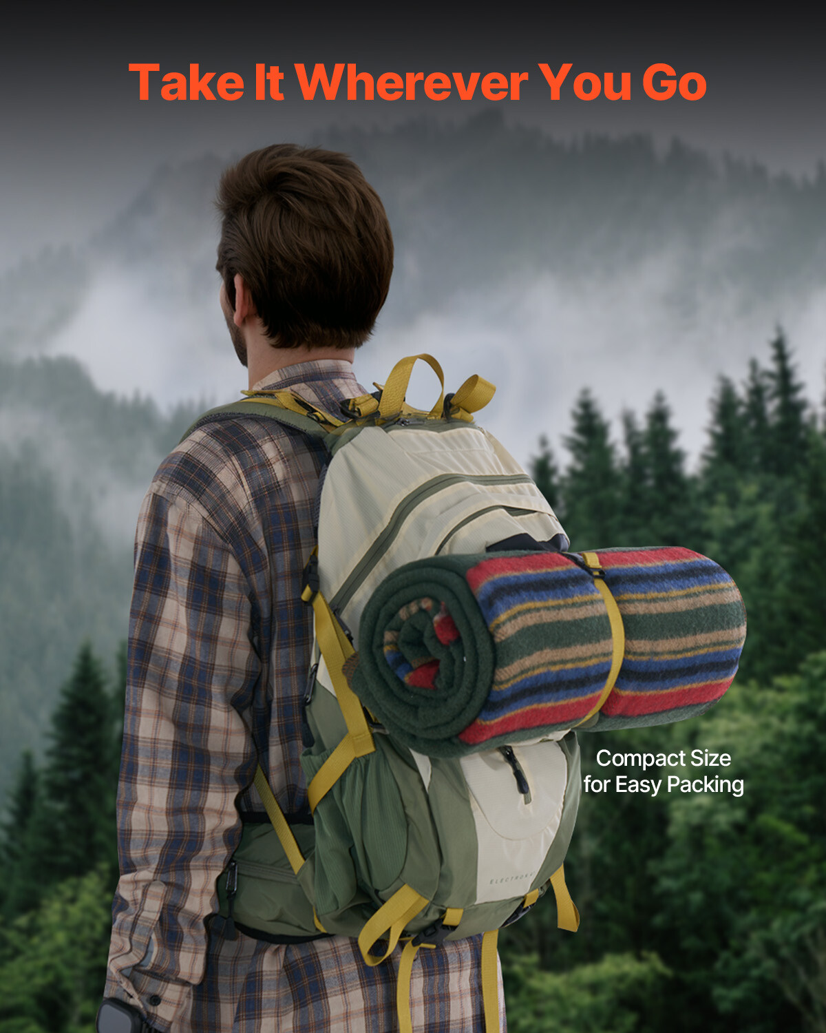 Wool Camping Blanket 64" x 88" Warm for Camping Hiking Travel Texture