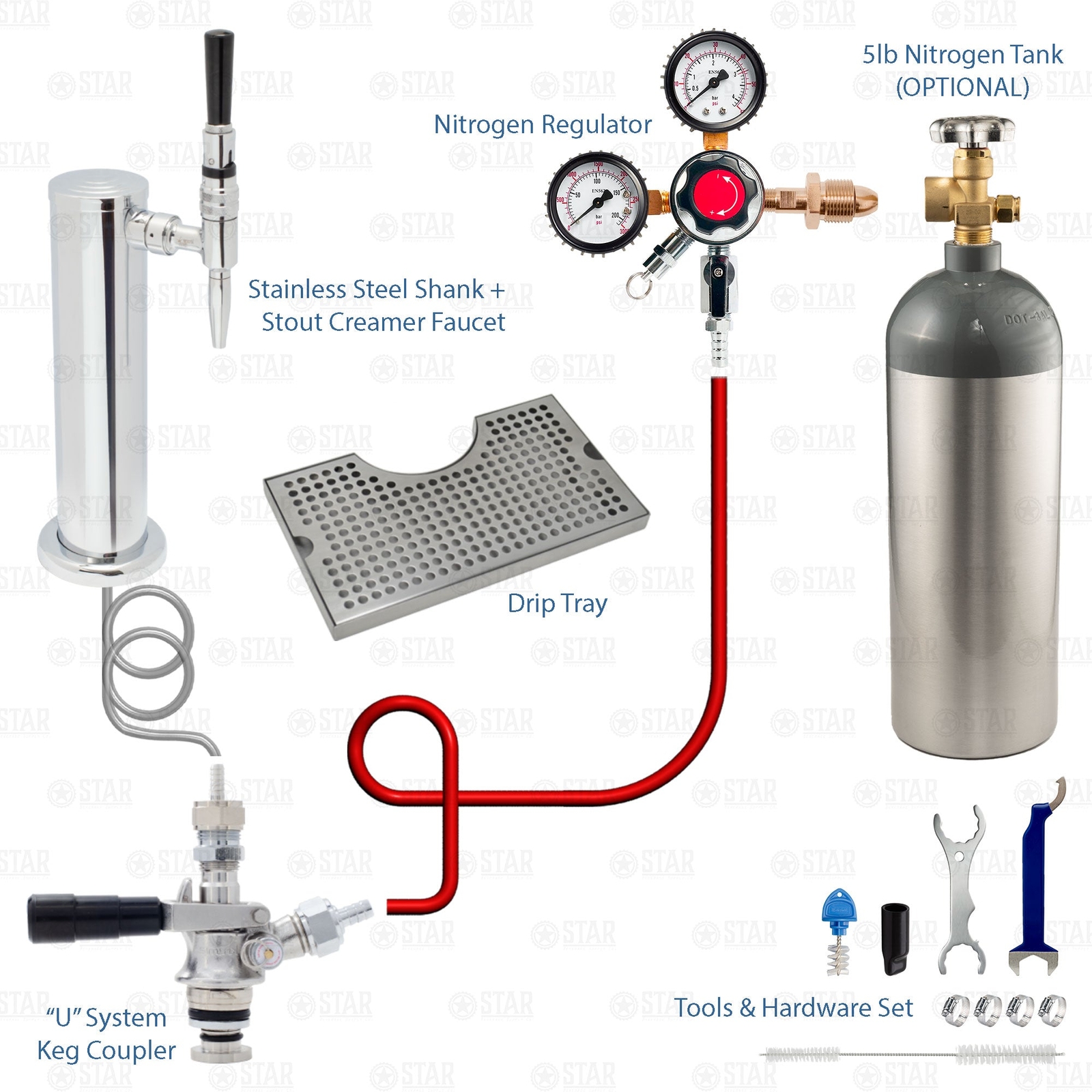 Guinness Nitro Stout Tower Kegerator Keezer Conversion Kit + 5lb Nitrogen Tank