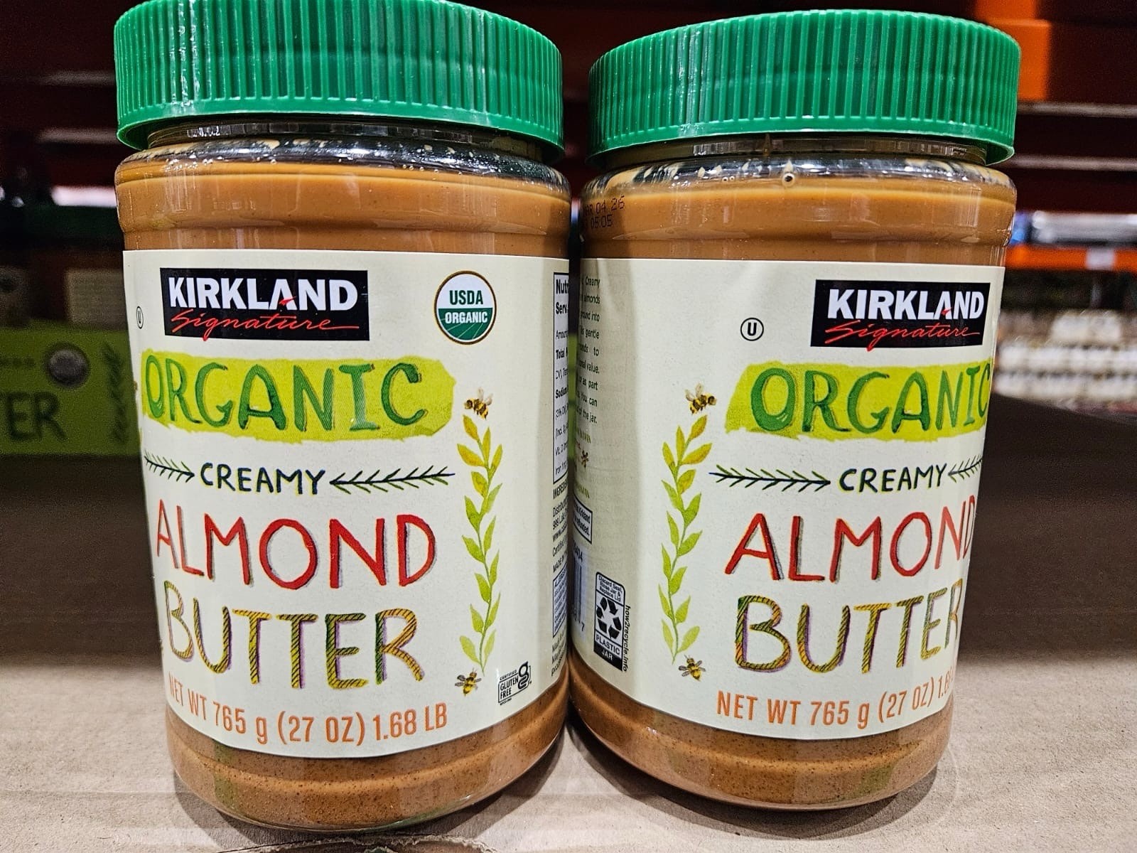 Kirkland Signature Organic Creamy Almond Butter, 27 Ounce (2 PACK) Kosher,