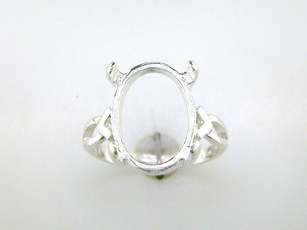 (14x10 - 18x13) V Shank Oval Cabochon Solitaire Ring Setting Sterling Silver