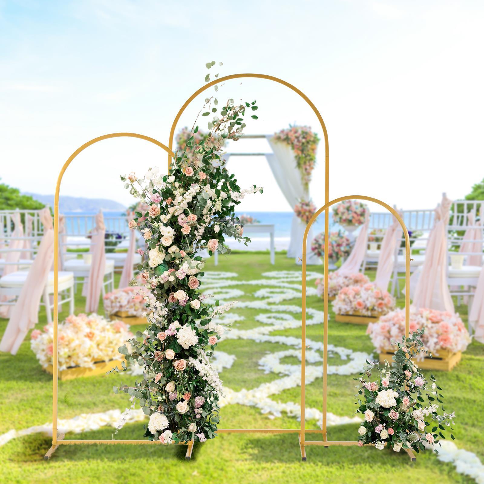 Set of 3 Metal Arch Backdrop Stand Gold Wedding Arch for Ceremony Decorations