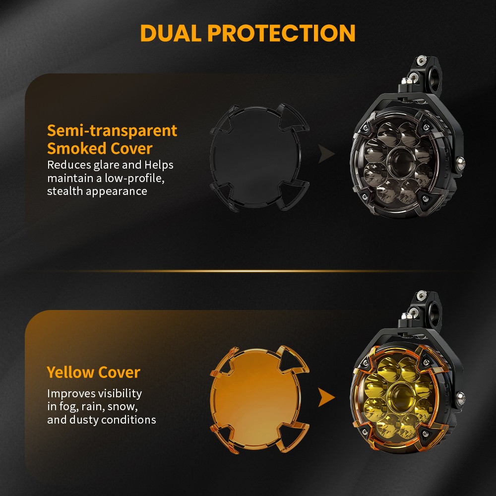 Pair LED Auxiliary Driving Spot Fog Lights Hi/low Beam Motorcycle Adventure Bike