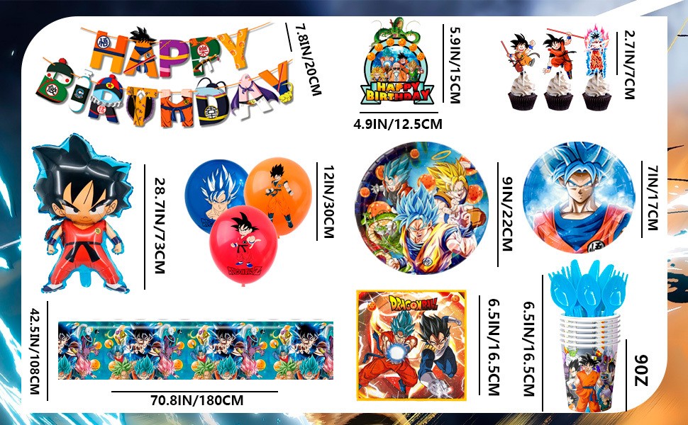 111Pcs Dragon Ball Z Goku Birthday Party Decorations Balloons Cups Plates Banner