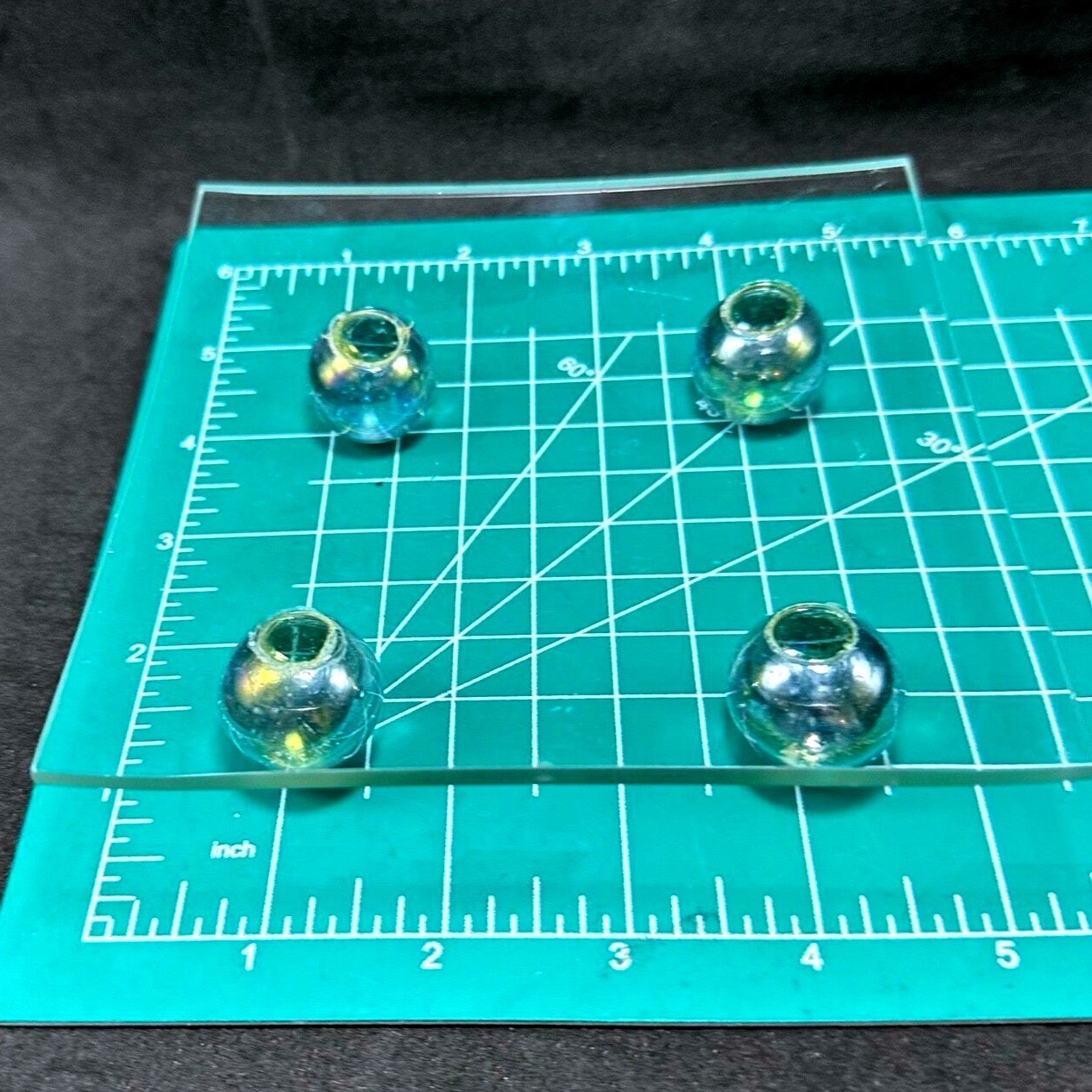 Glass Square Tray with Four Iridescent Orb Feet Decorative Display Stand